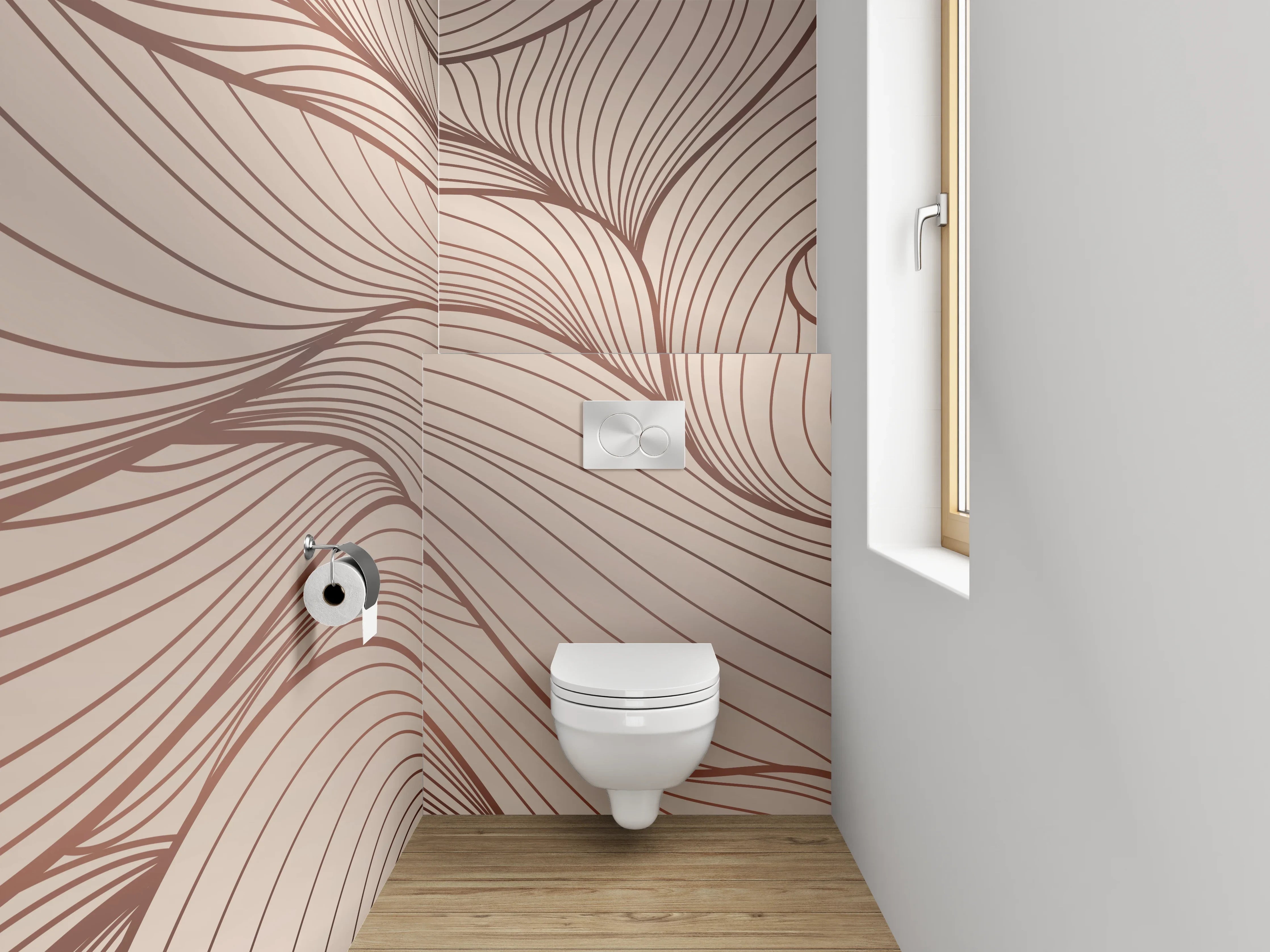 WC-Rückwand - Abstrakte Lineart Wellen Beige Braun