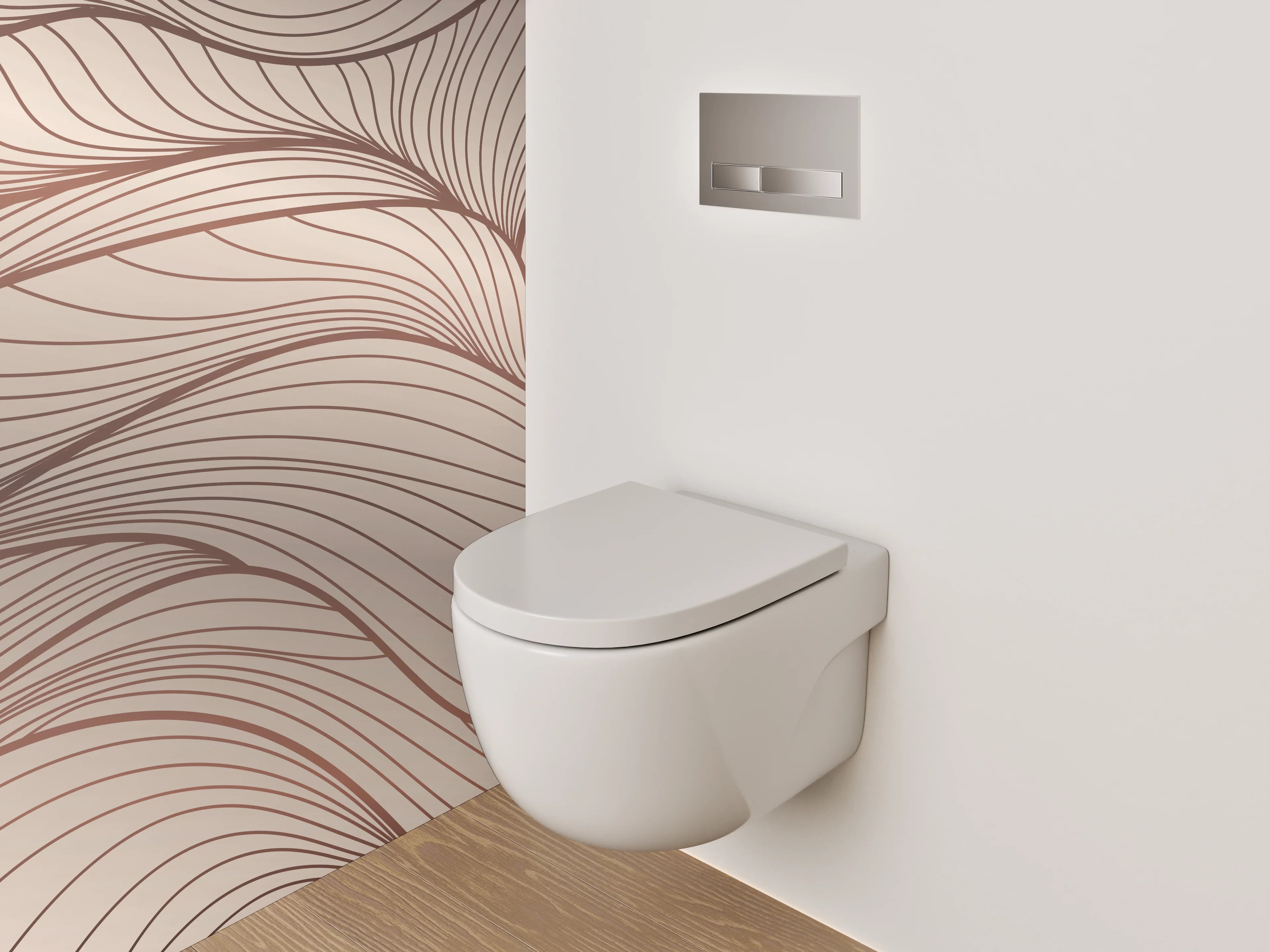 WC-Rückwand - Abstrakte Lineart Wellen Beige Braun