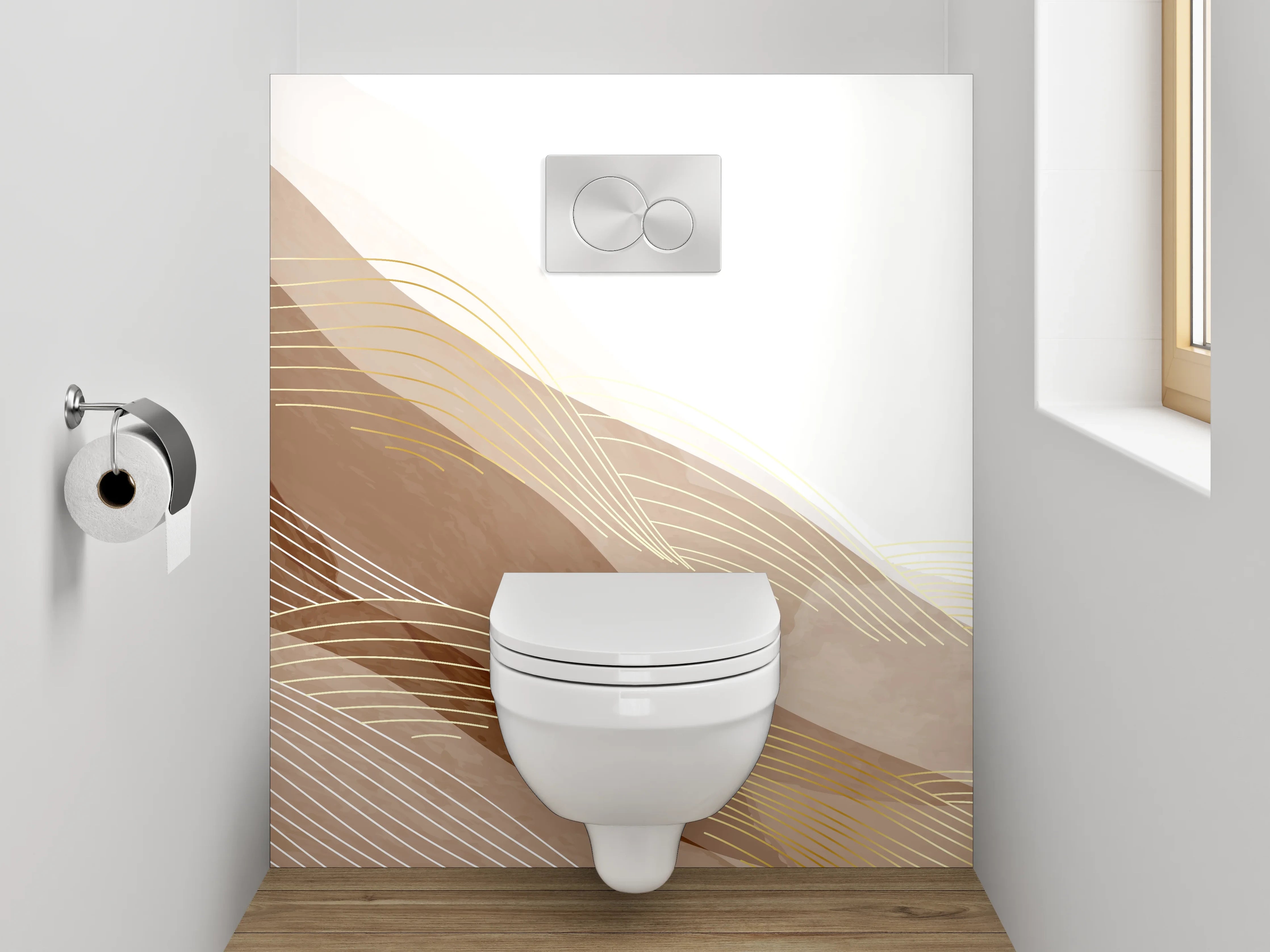 WC-Rückwand - Abstrakte Lineart in Beige und Braun