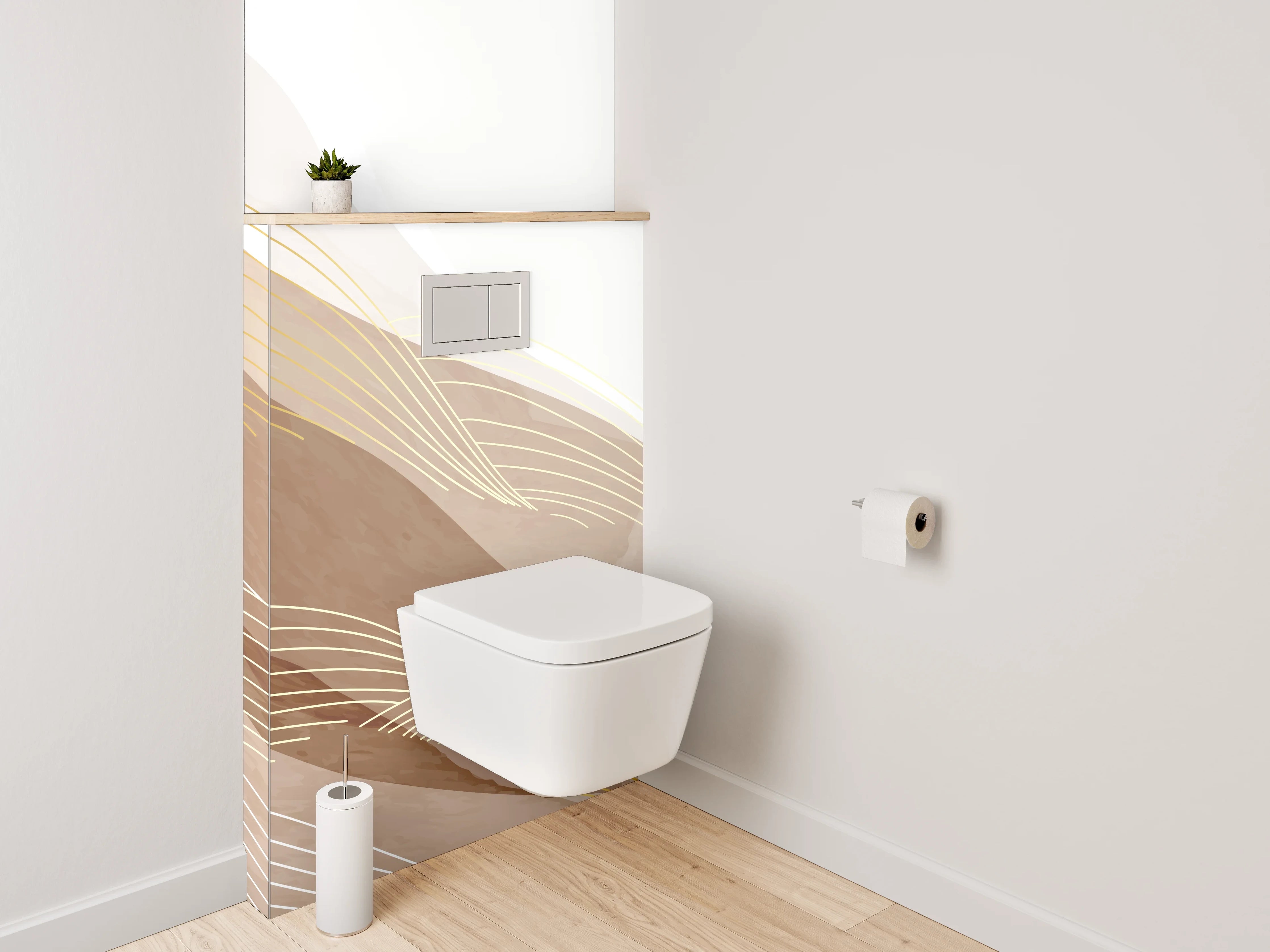 WC-Rückwand - Abstrakte Lineart in Beige und Braun