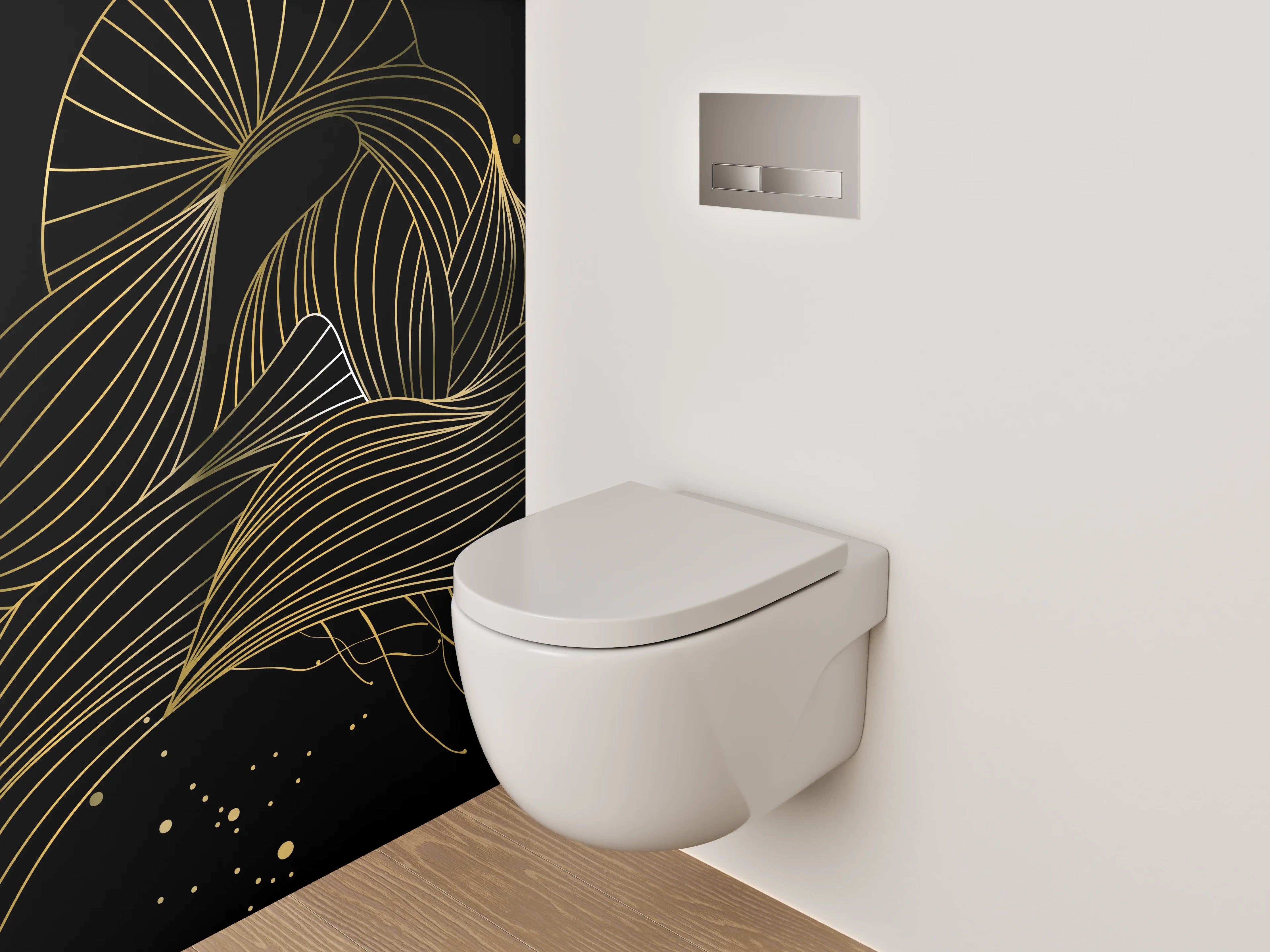 WC-Rückwand - Abstrakte Lineart in Gold und Schwarz