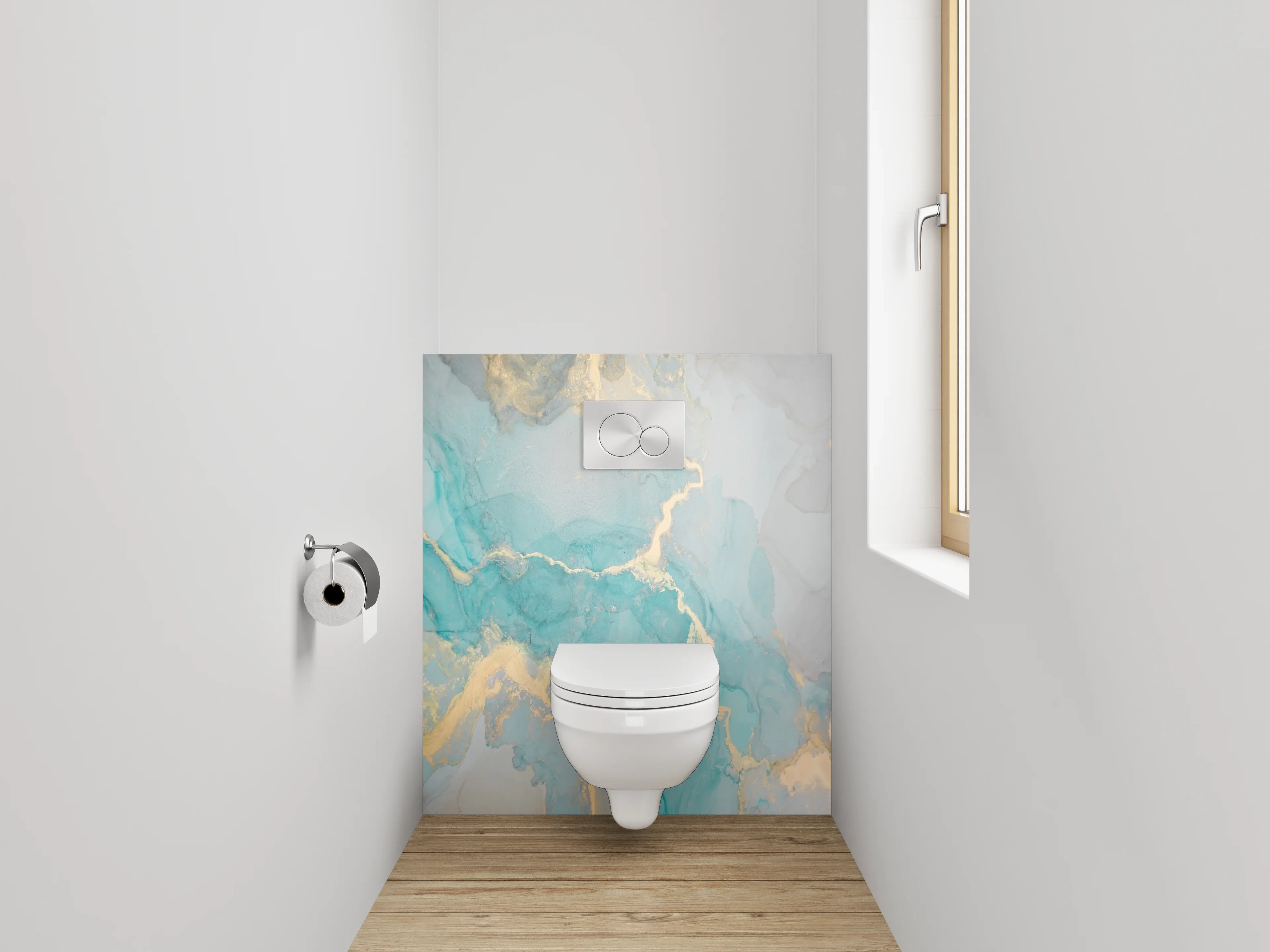 WC-Rückwand - Abstrakte Marmor Aquarell Optik Türkis Gold