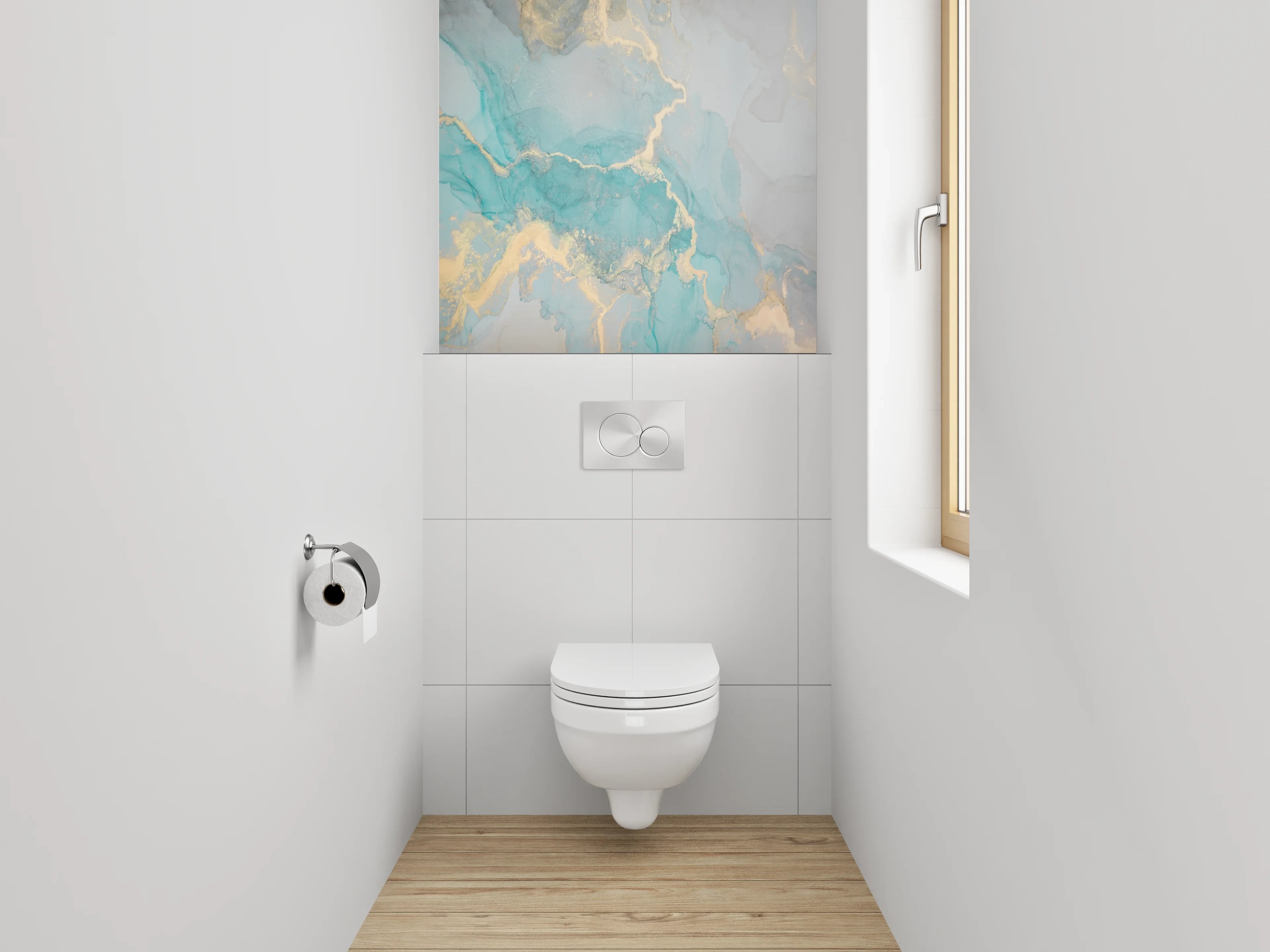 WC-Rückwand - Abstrakte Marmor Aquarell Optik Türkis Gold