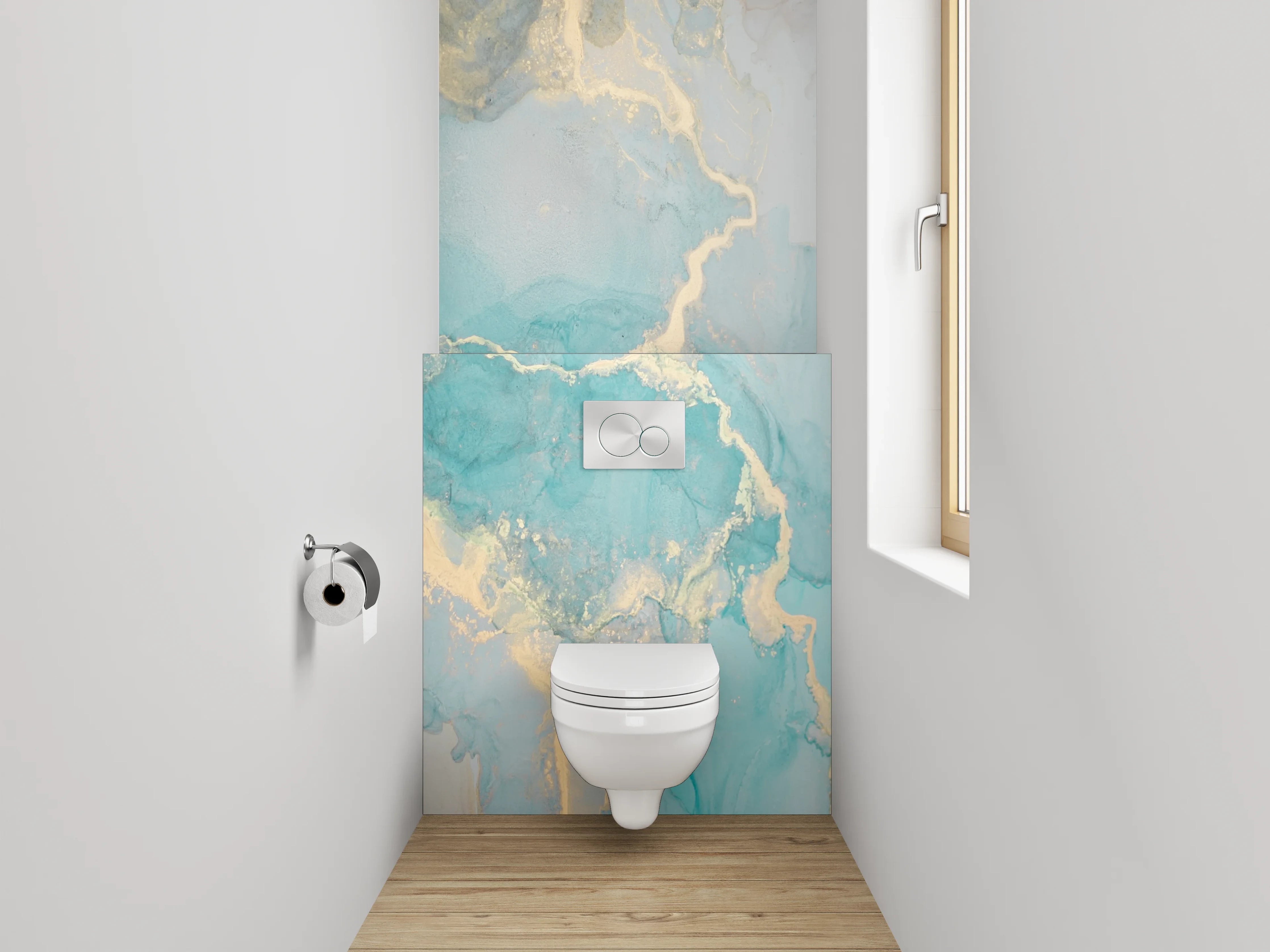 WC-Rückwand - Abstrakte Marmor Aquarell Optik Türkis Gold