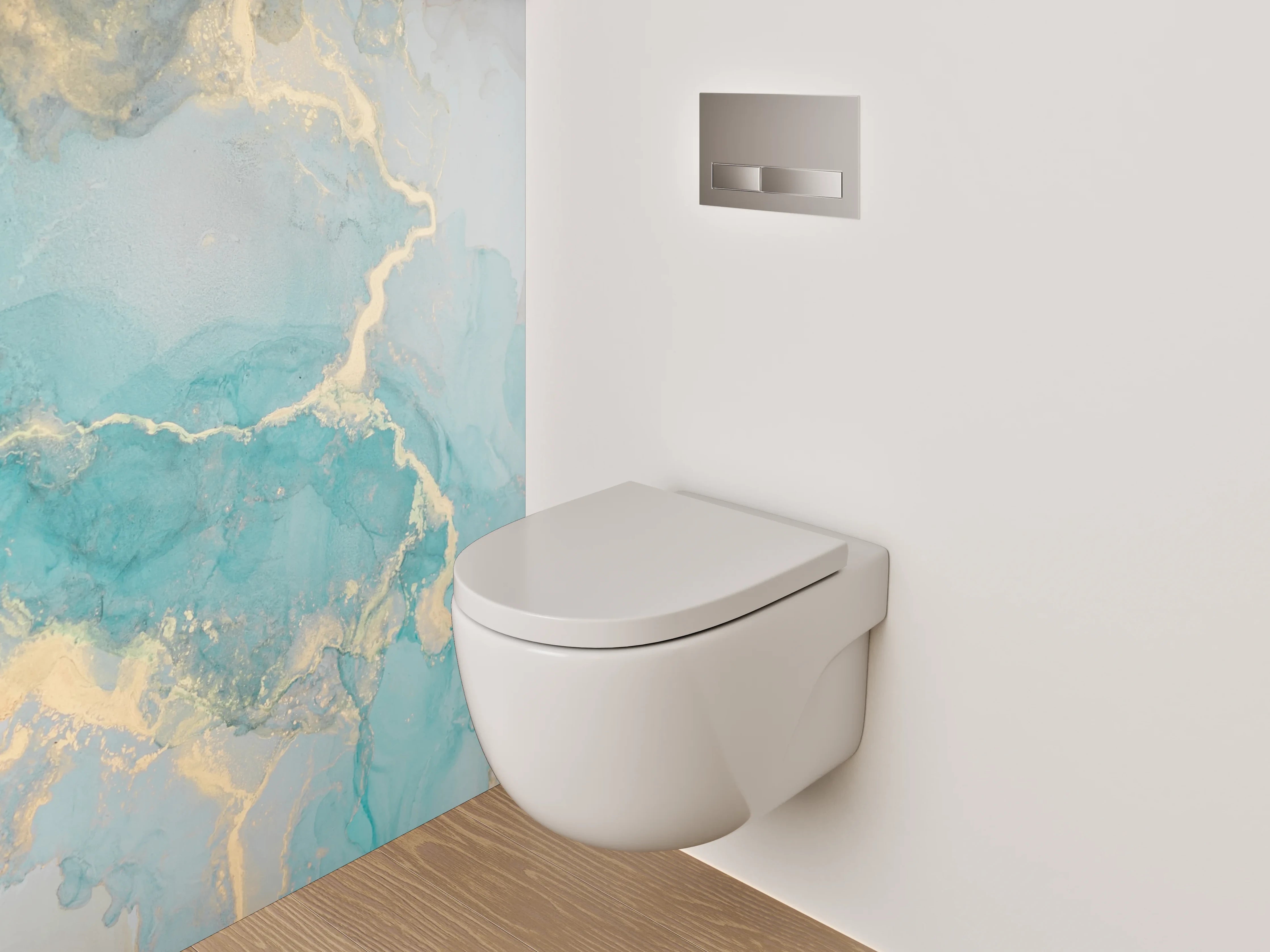 WC-Rückwand - Abstrakte Marmor Aquarell Optik Türkis Gold