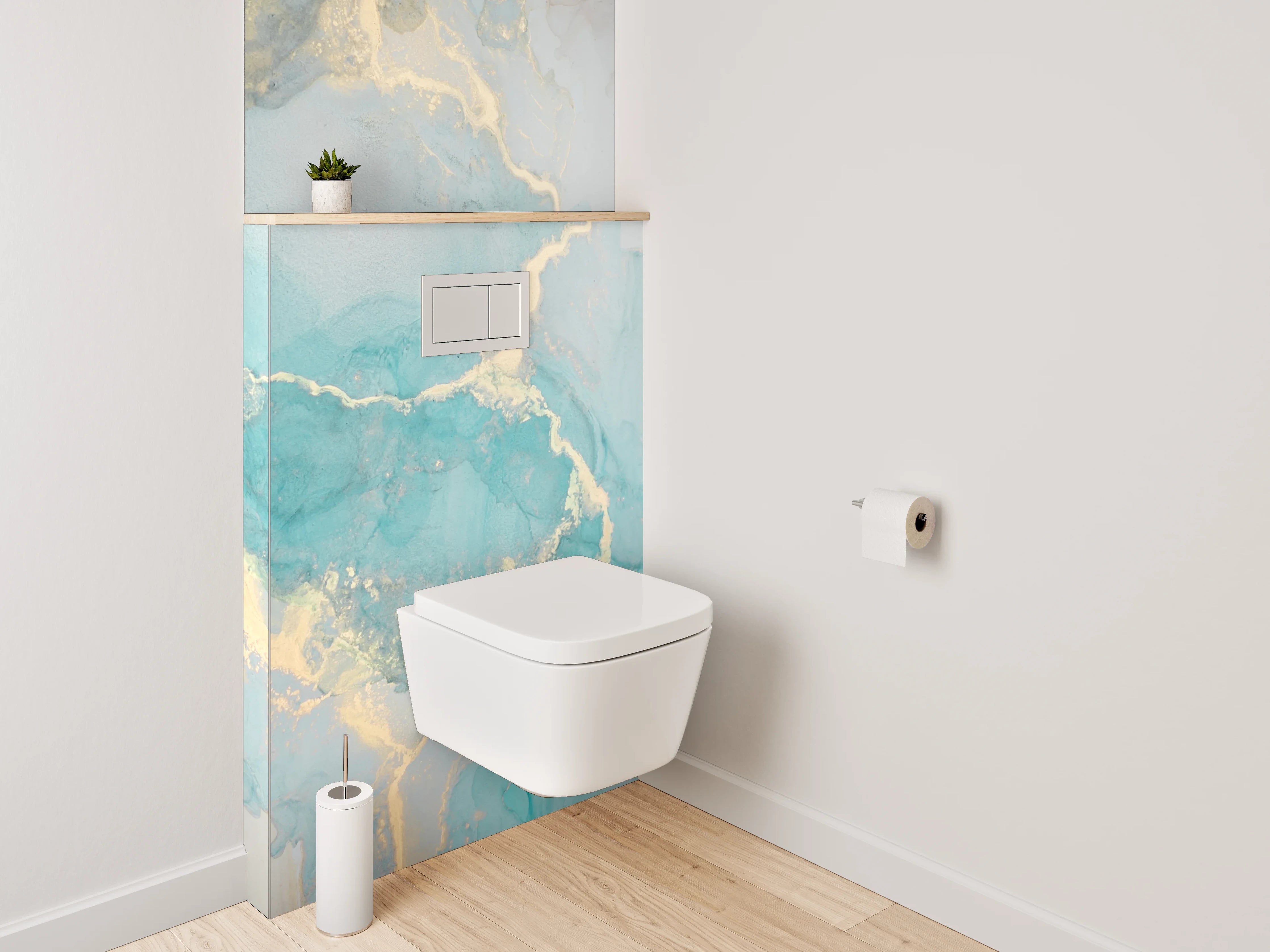 WC-Rückwand - Abstrakte Marmor Aquarell Optik Türkis Gold
