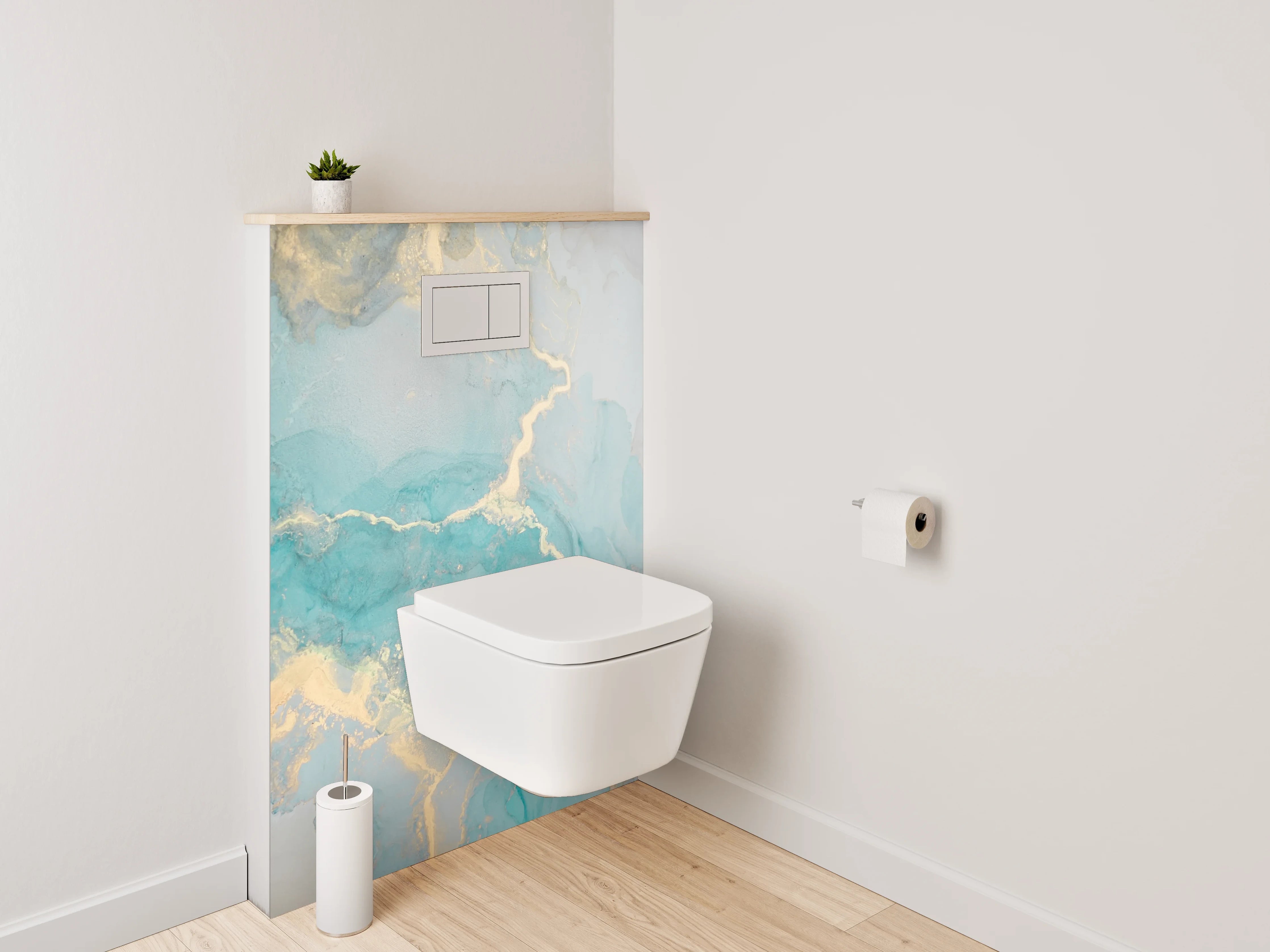 WC-Rückwand - Abstrakte Marmor Aquarell Optik Türkis Gold