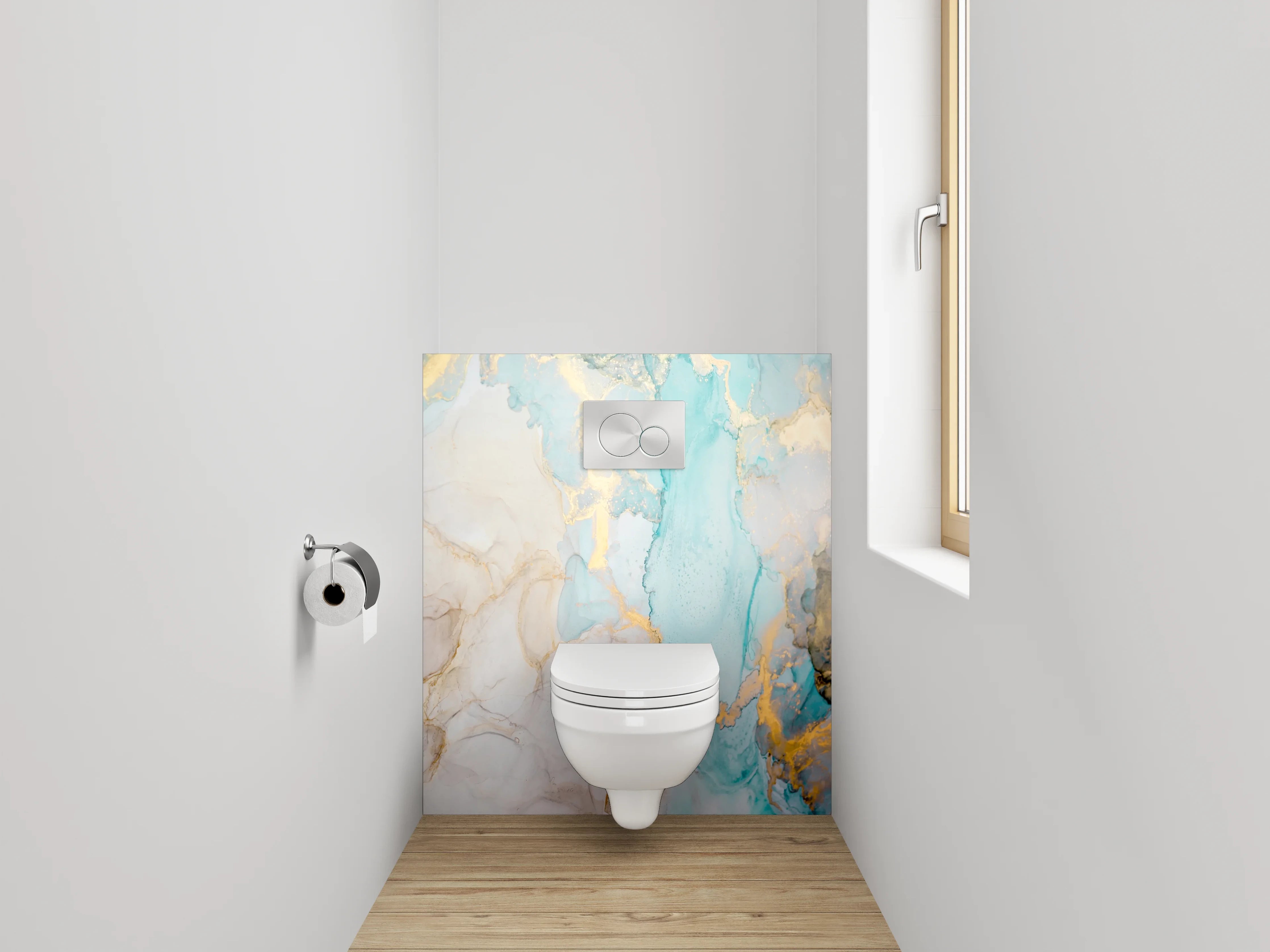 WC-Rückwand - Abstrakte Marmor-Aquarelloptik mit Gold