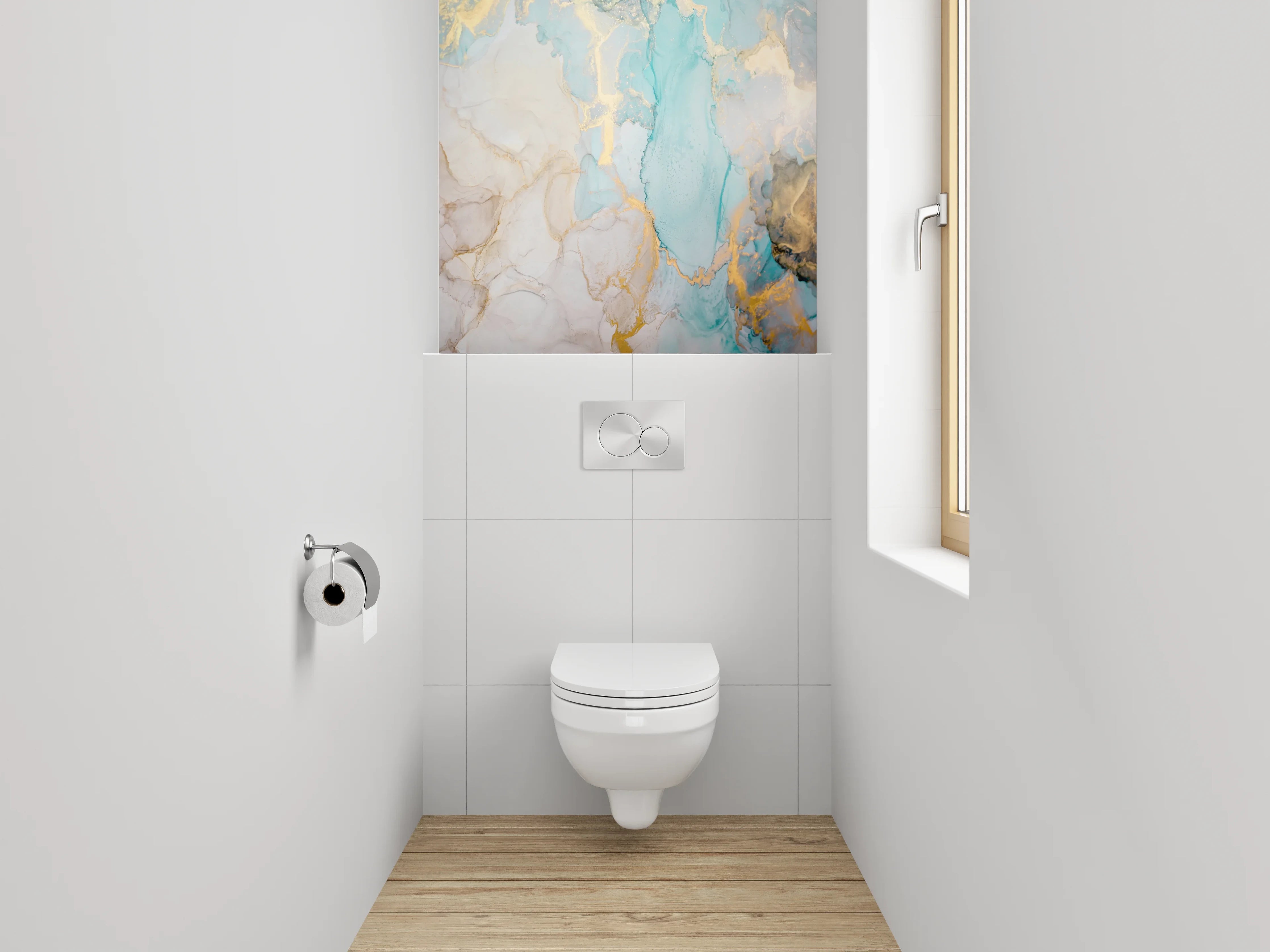 WC-Rückwand - Abstrakte Marmor-Aquarelloptik mit Gold