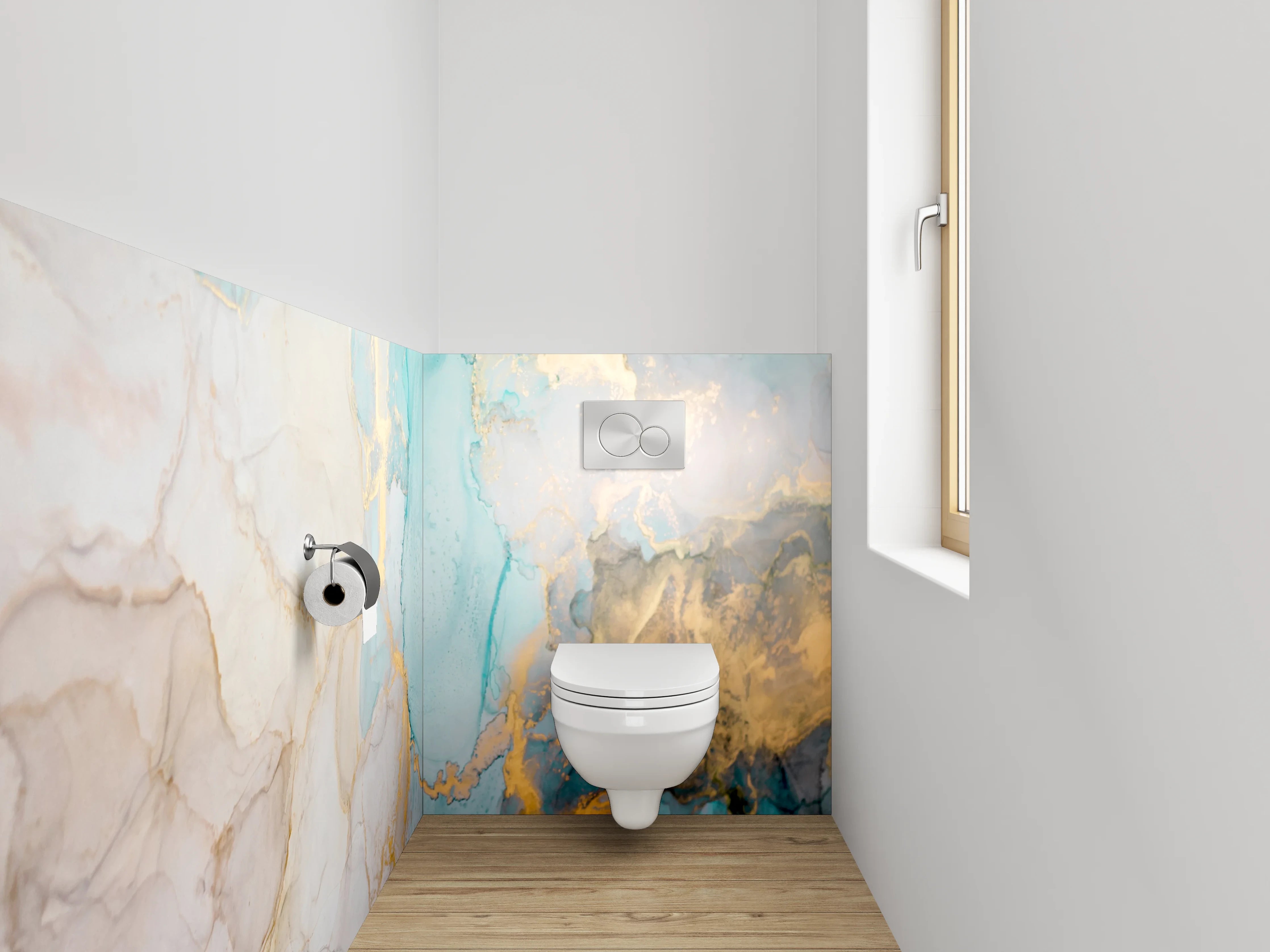 WC-Rückwand - Abstrakte Marmor-Aquarelloptik mit Gold