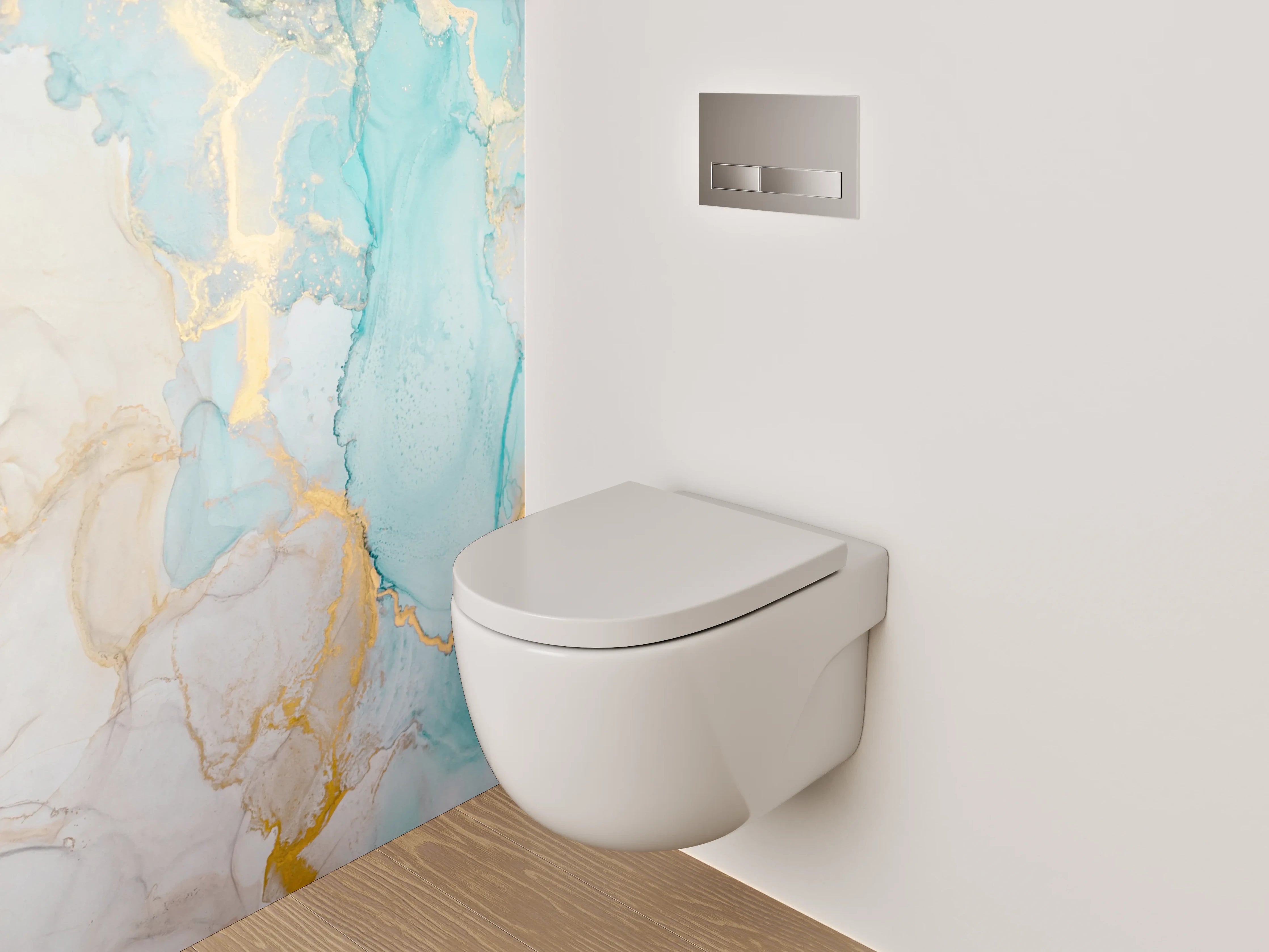 WC-Rückwand - Abstrakte Marmor-Aquarelloptik mit Gold