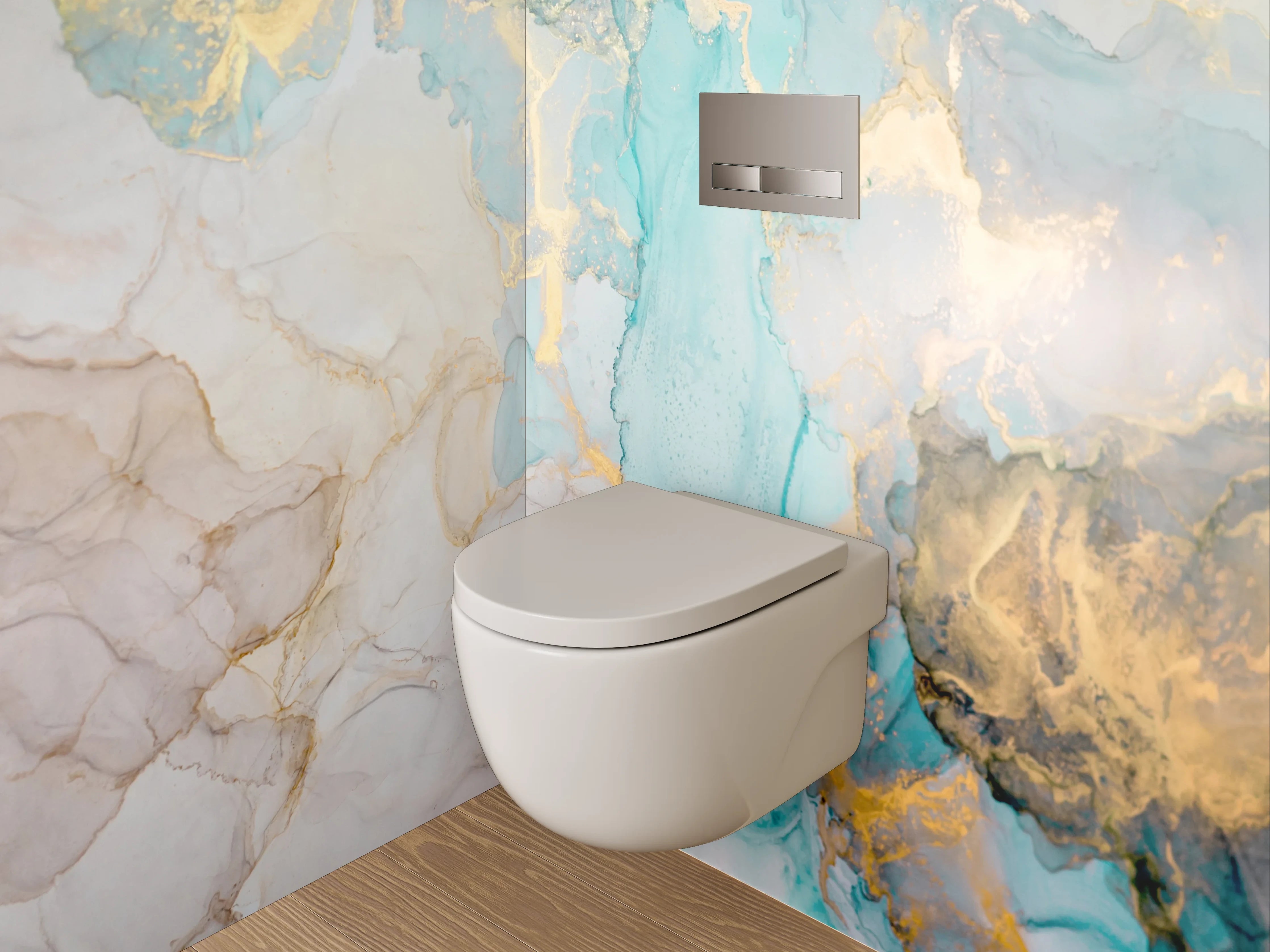 WC-Rückwand - Abstrakte Marmor-Aquarelloptik mit Gold