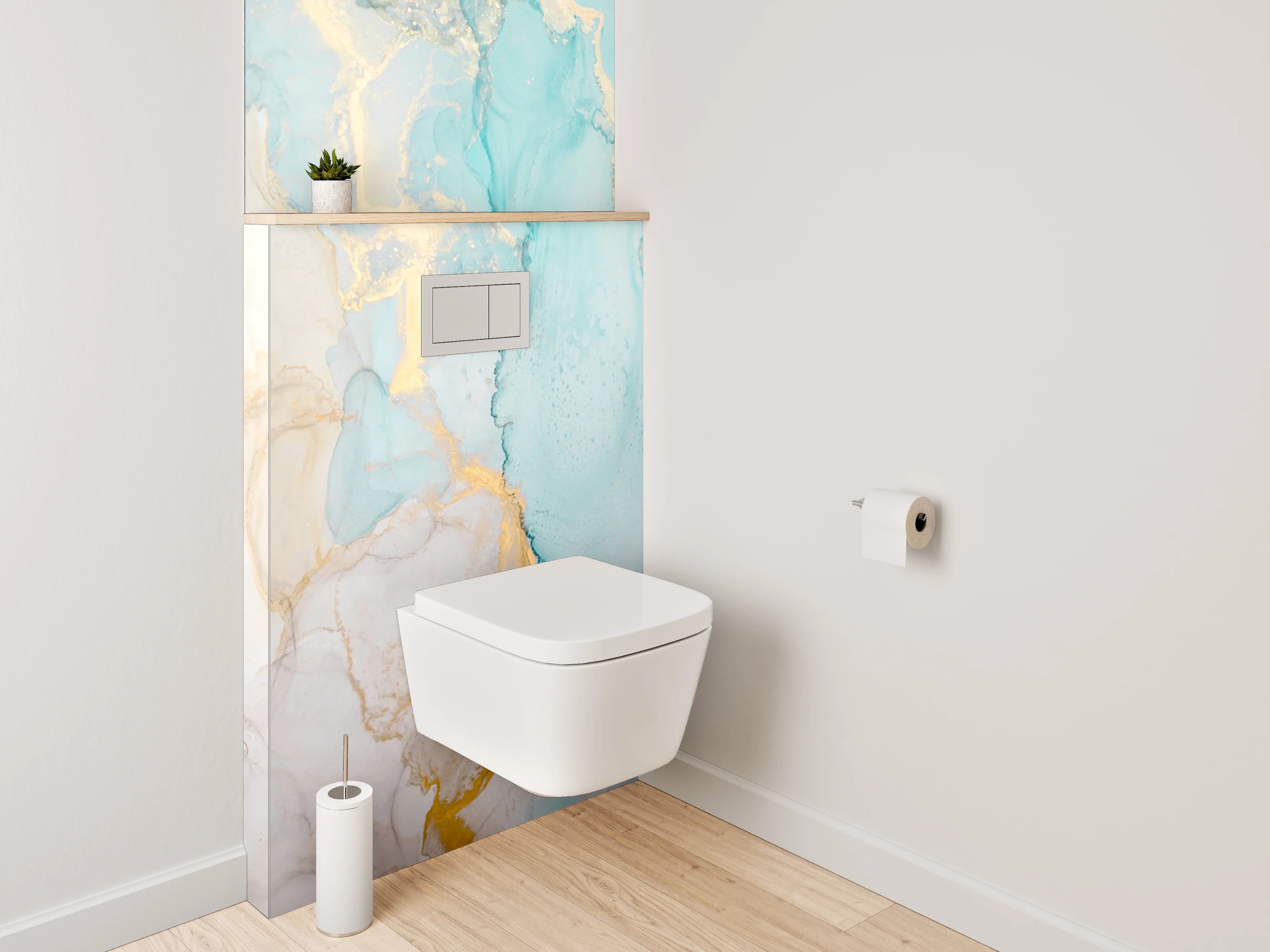 WC-Rückwand - Abstrakte Marmor-Aquarelloptik mit Gold