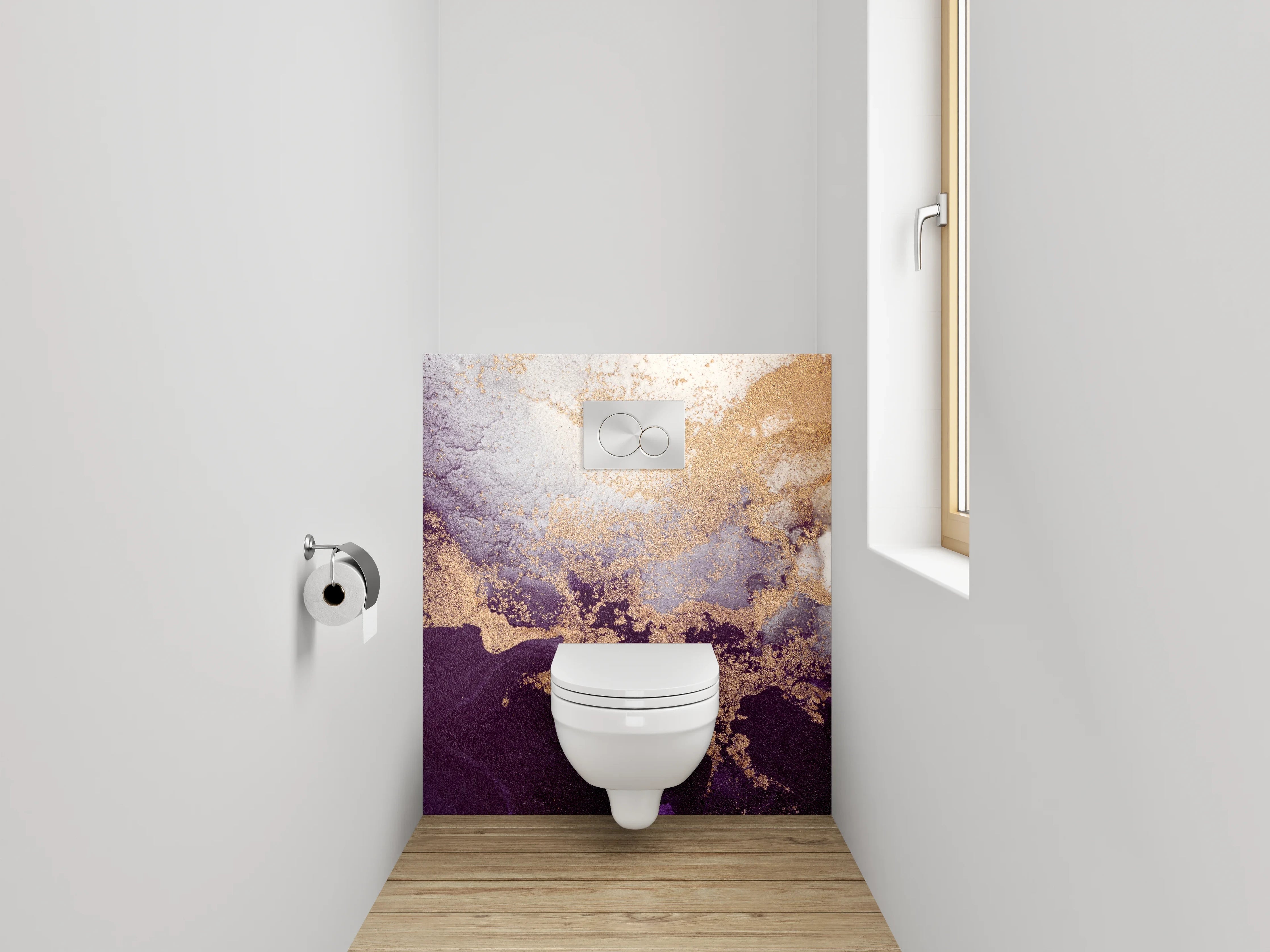 WC-Rückwand - Abstrakte Marmor Gold Lila Mischung
