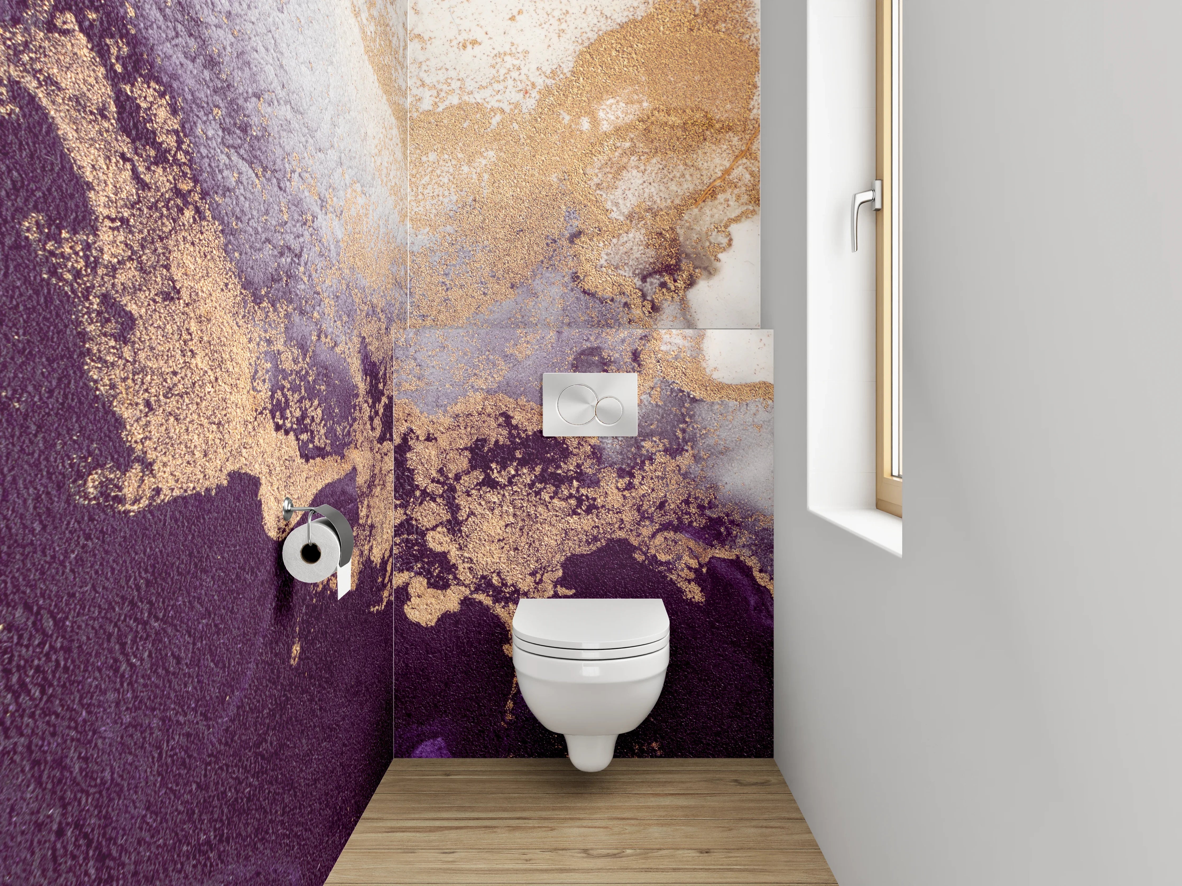 WC-Rückwand - Abstrakte Marmor Gold Lila Mischung