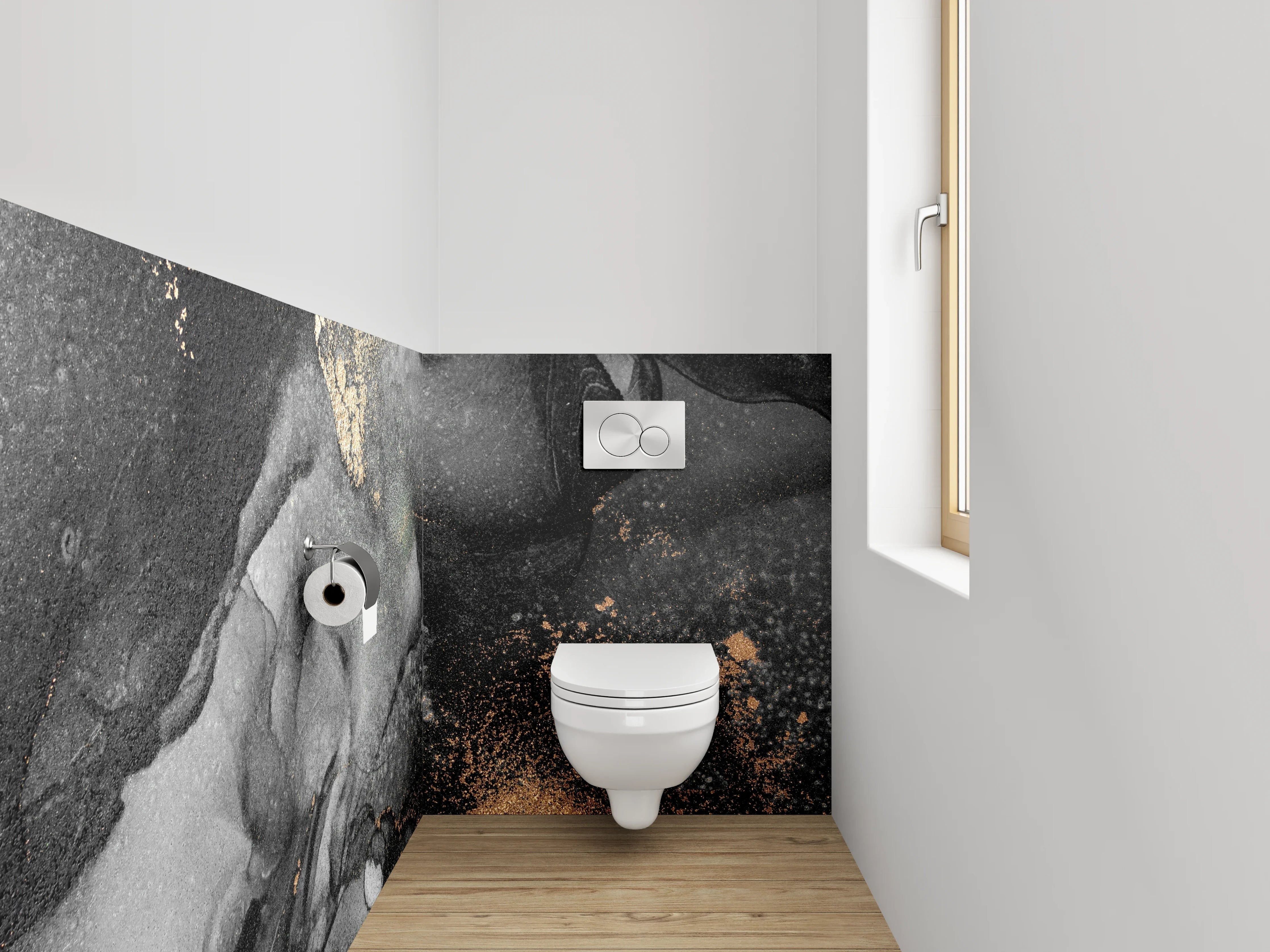 WC-Rückwand - Abstrakte Marmor-Gold-Optik Wandbild