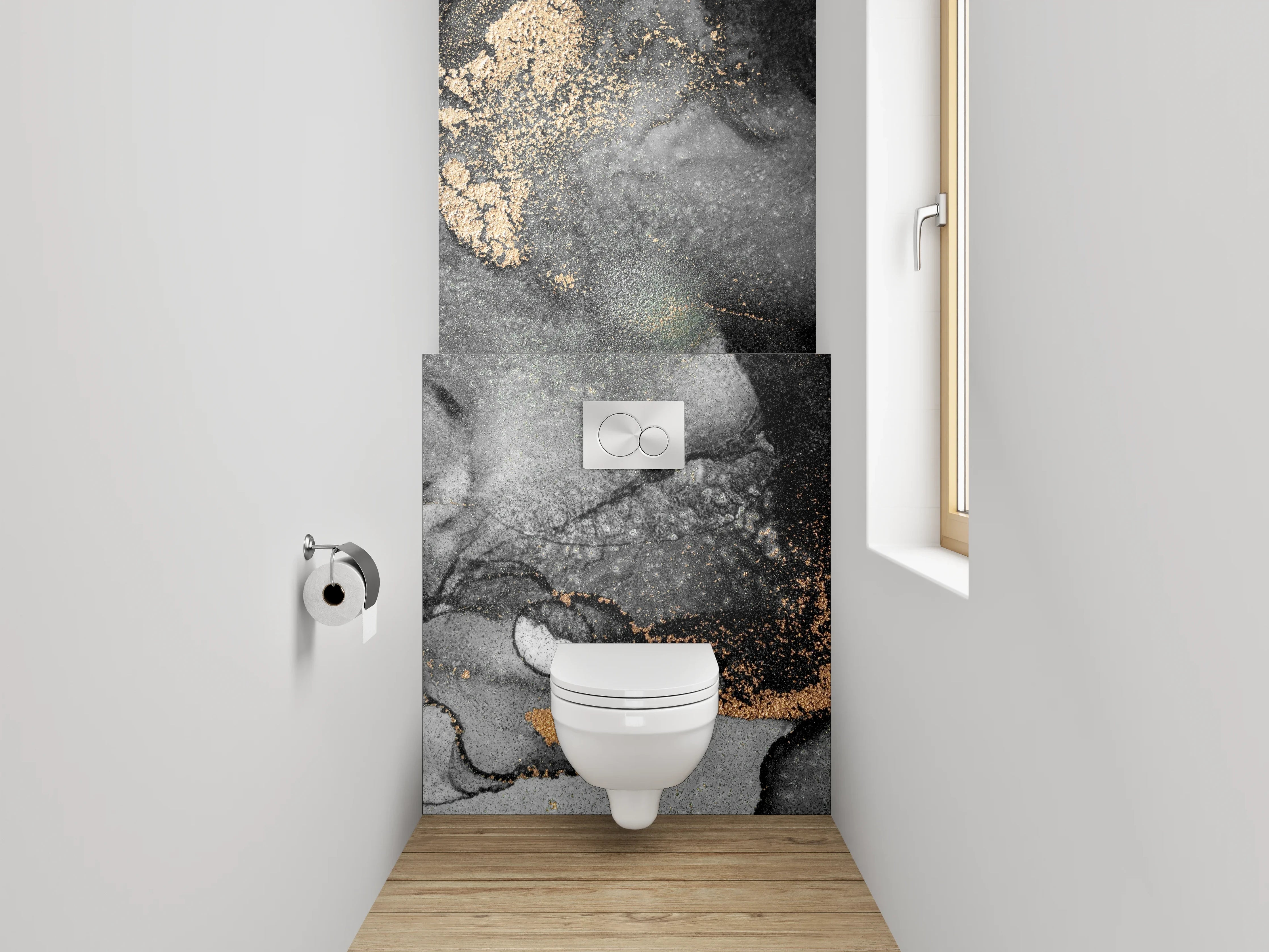 WC-Rückwand - Abstrakte Marmor-Gold-Optik Wandbild