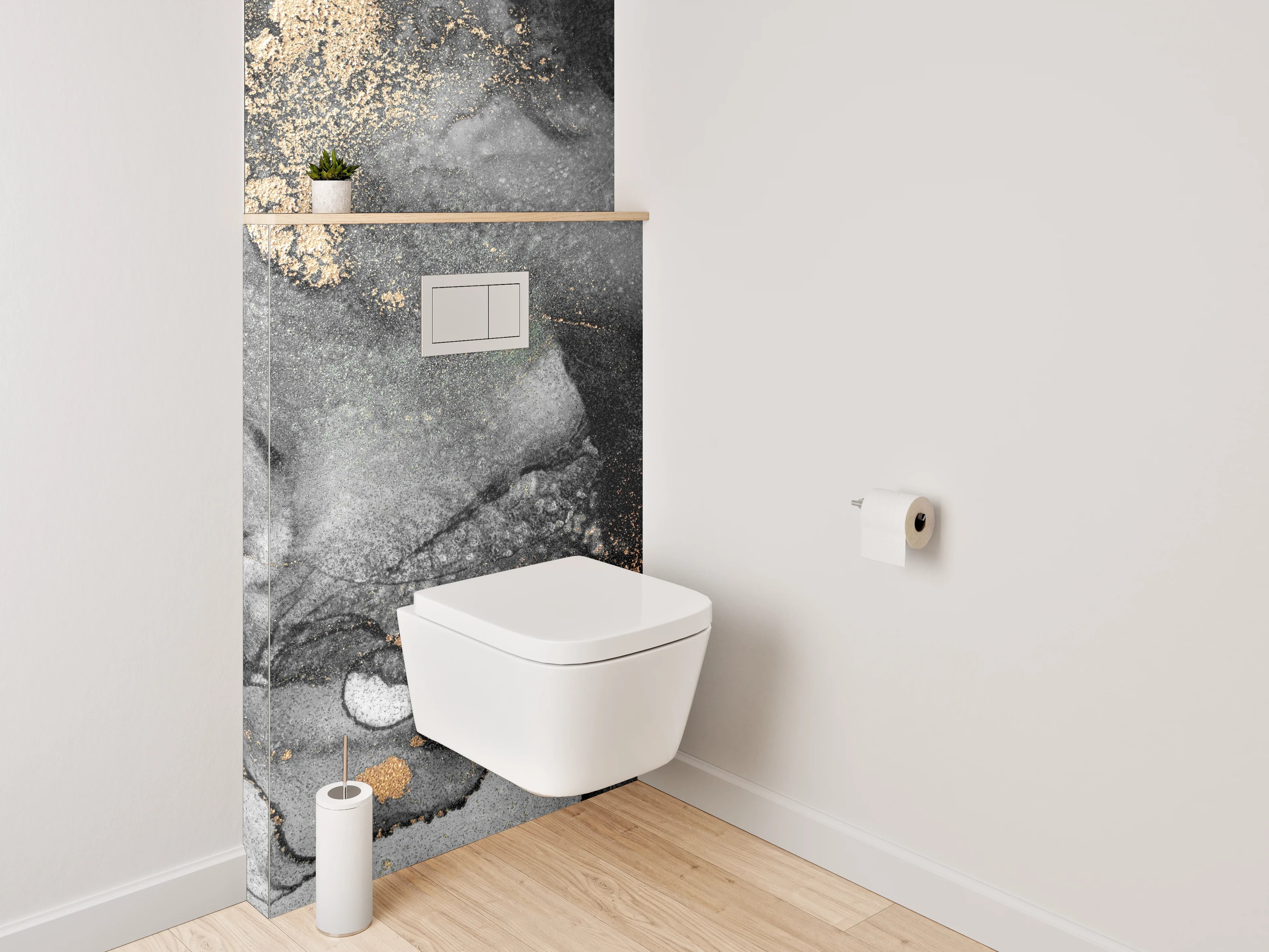 WC-Rückwand - Abstrakte Marmor-Gold-Optik Wandbild
