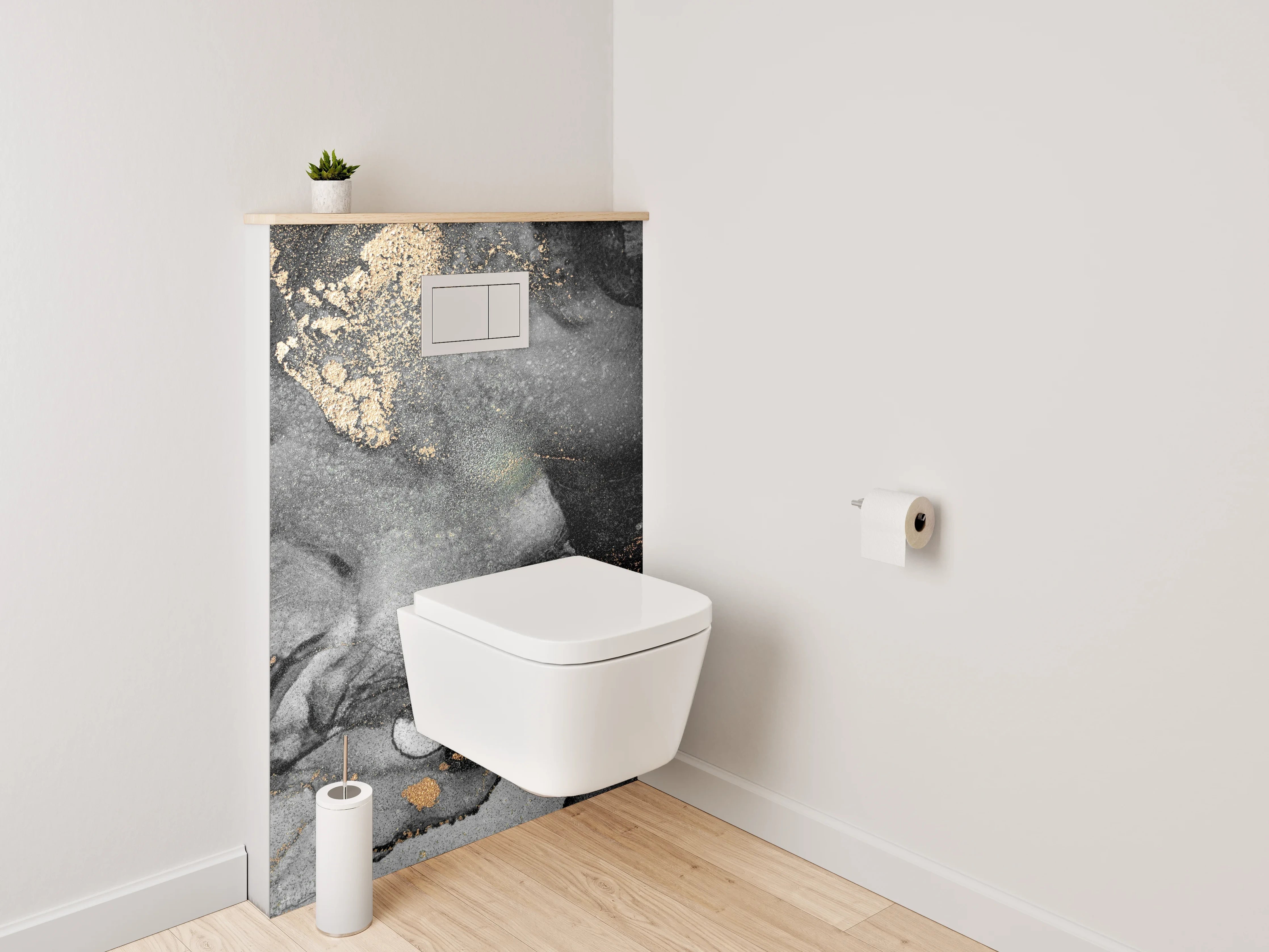 WC-Rückwand - Abstrakte Marmor-Gold-Optik Wandbild