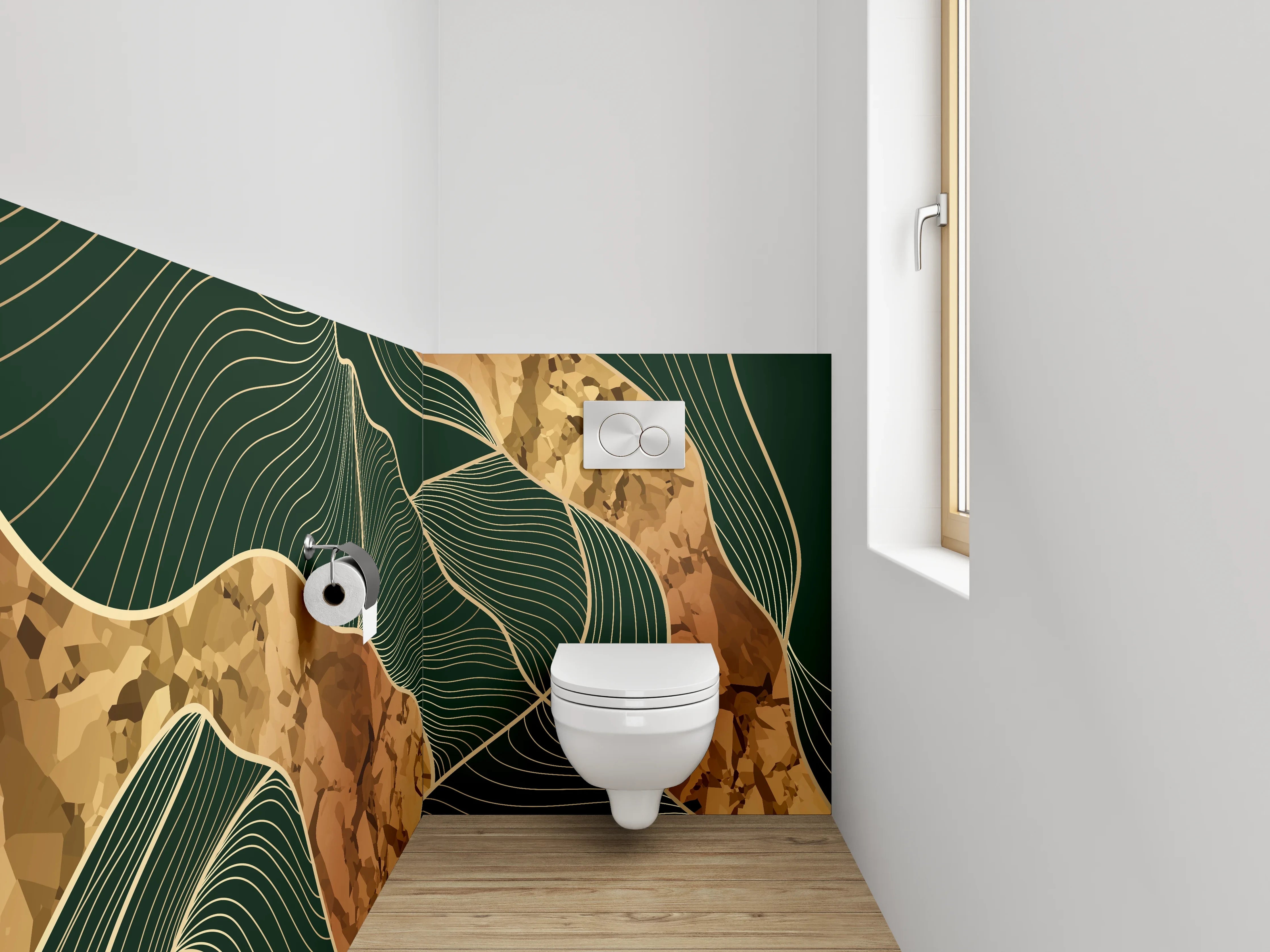 WC-Rückwand - Abstrakte Marmor-Optik Linien Gold Braun