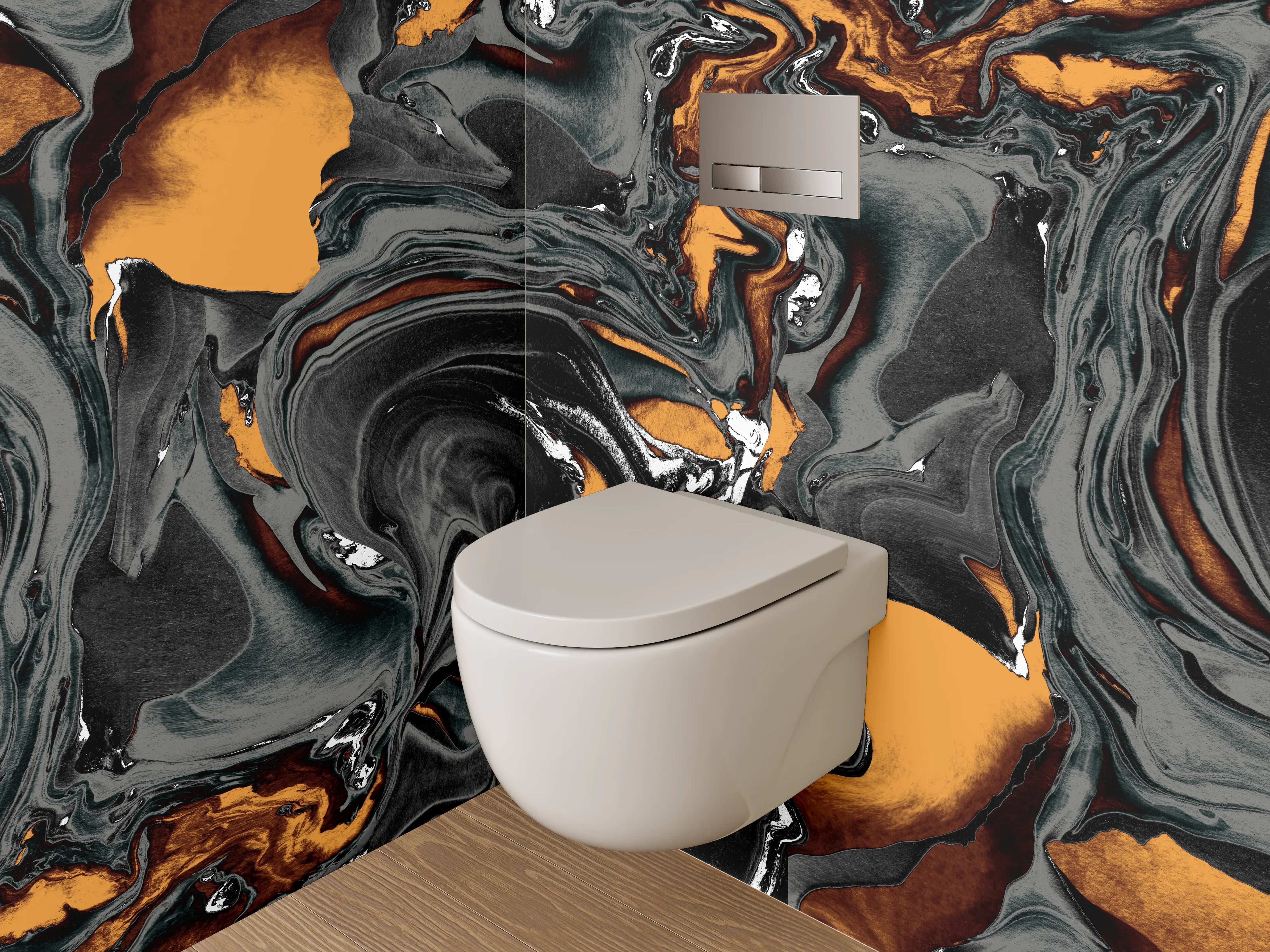WC-Rückwand - Abstrakte Marmor-Optik Schwarz Orange