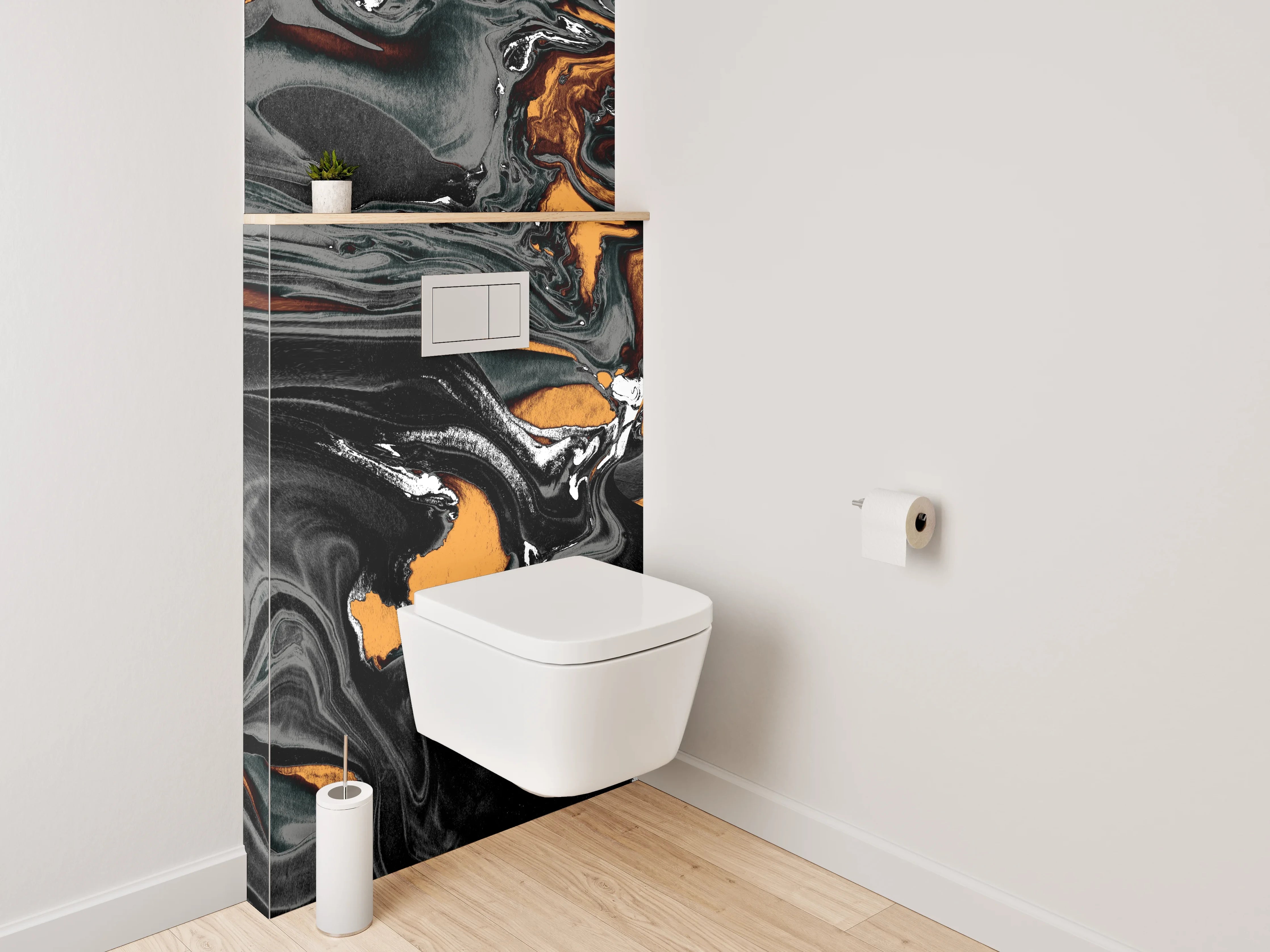 WC-Rückwand - Abstrakte Marmor-Optik Schwarz Orange
