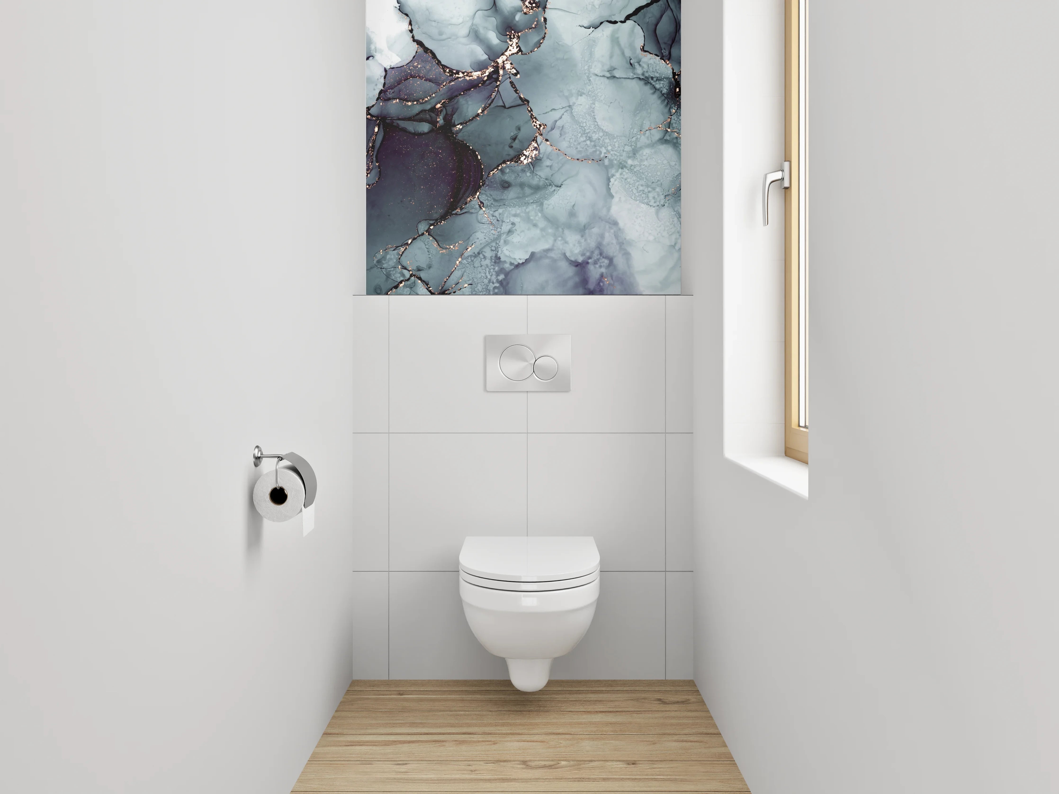 WC-Rückwand - Abstrakte Marmor-Optik in Blau-Grau