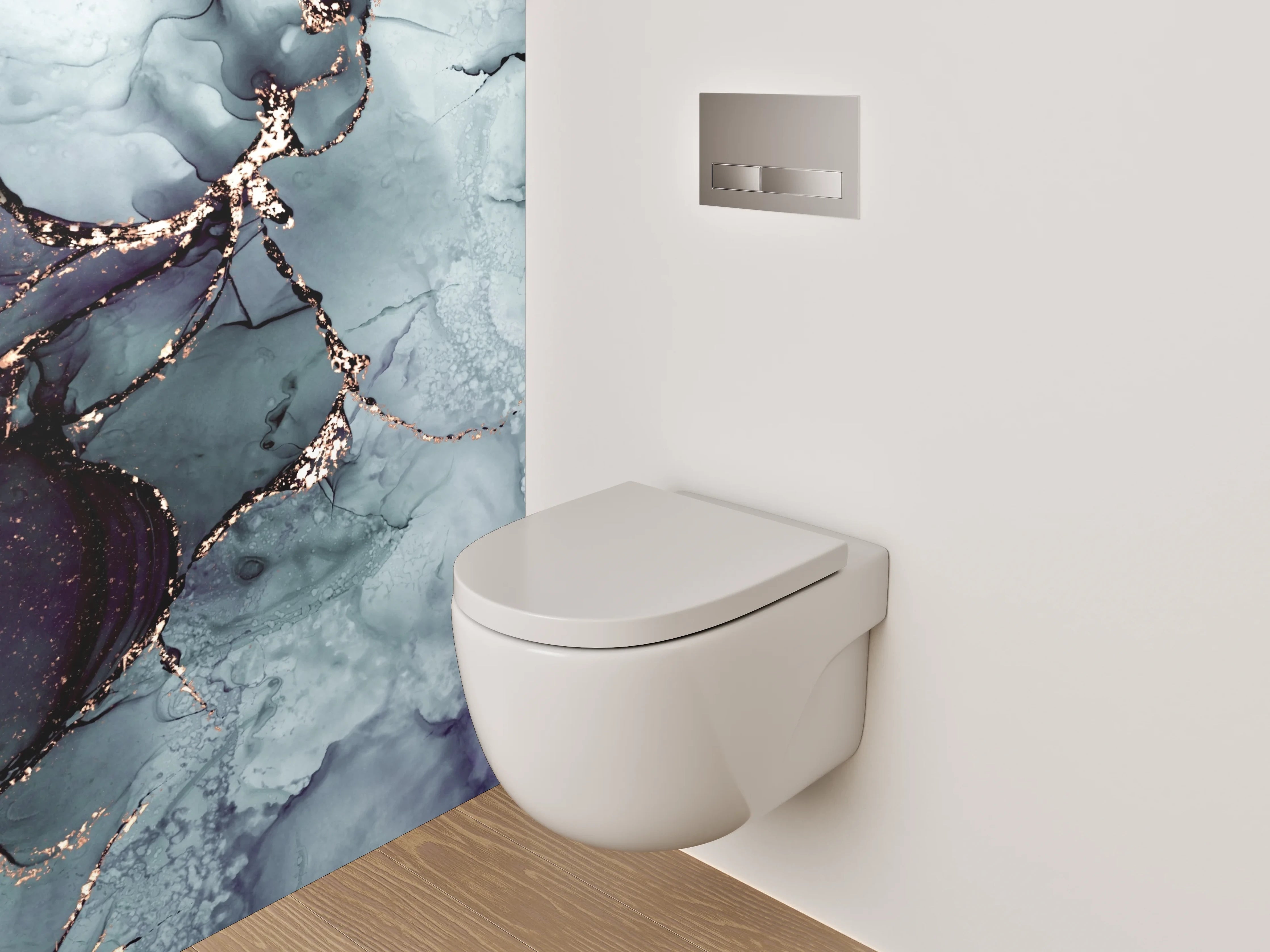 WC-Rückwand - Abstrakte Marmor-Optik in Blau-Grau