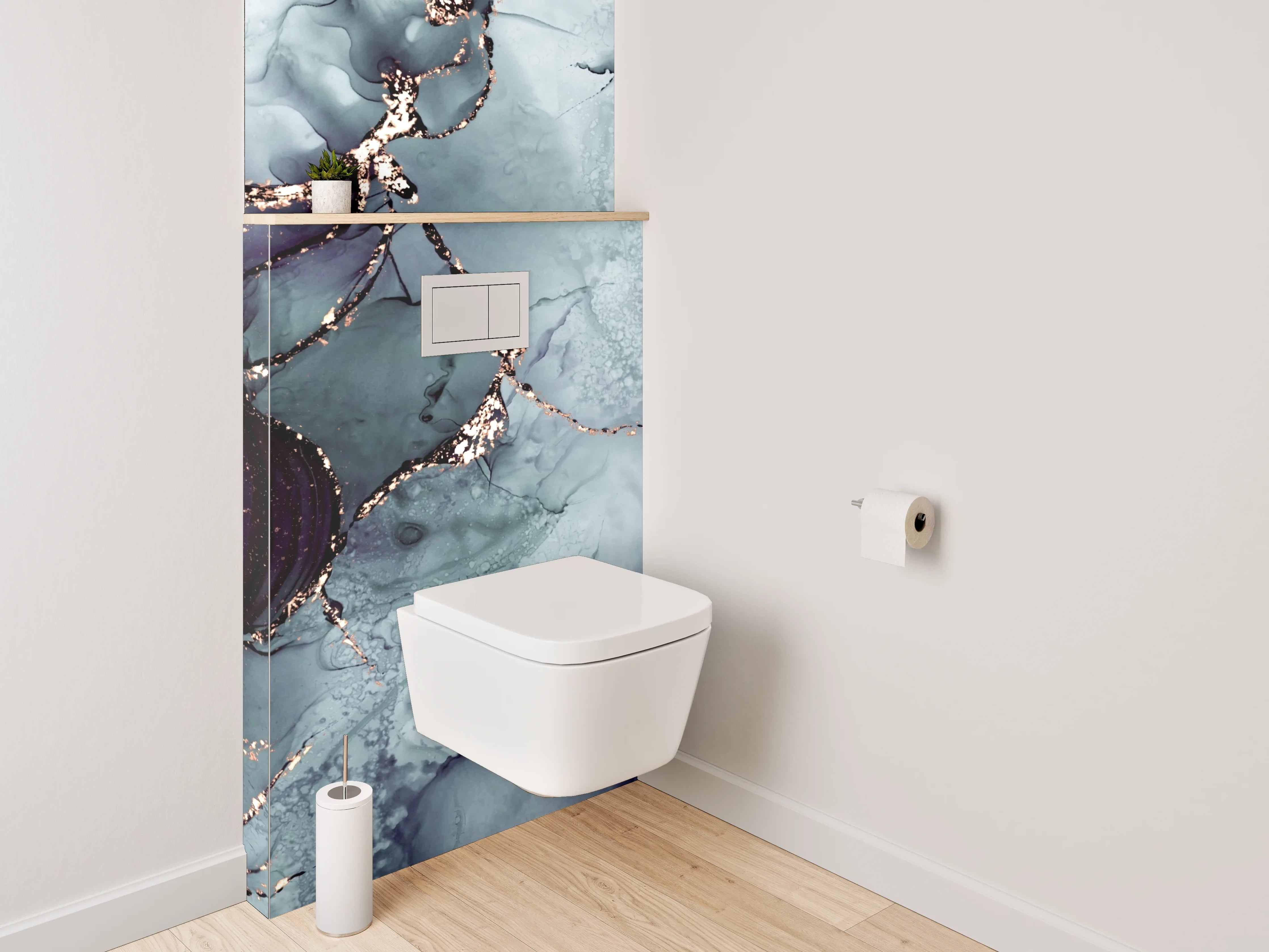 WC-Rückwand - Abstrakte Marmor-Optik in Blau-Grau
