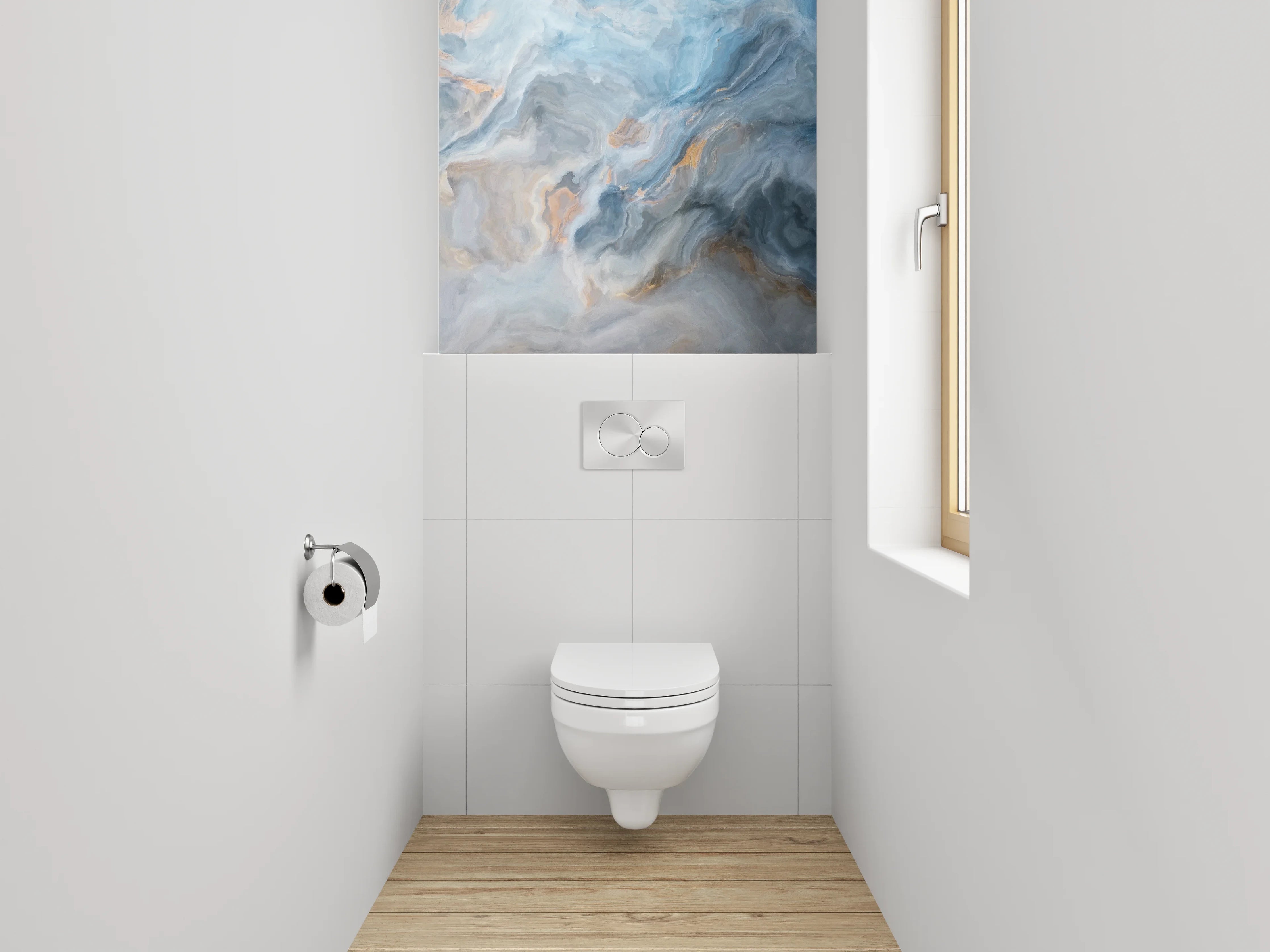 WC-Rückwand - Abstrakte Marmor-Optik in Blau und Beige