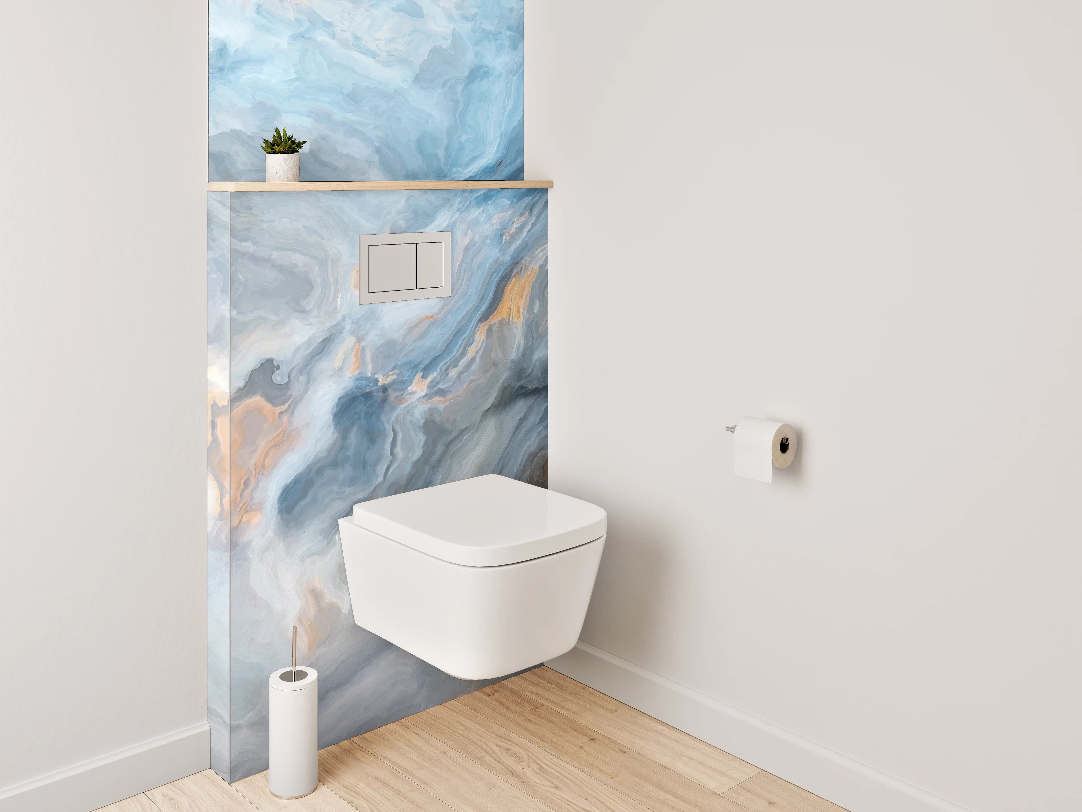 WC-Rückwand - Abstrakte Marmor-Optik in Blau und Beige