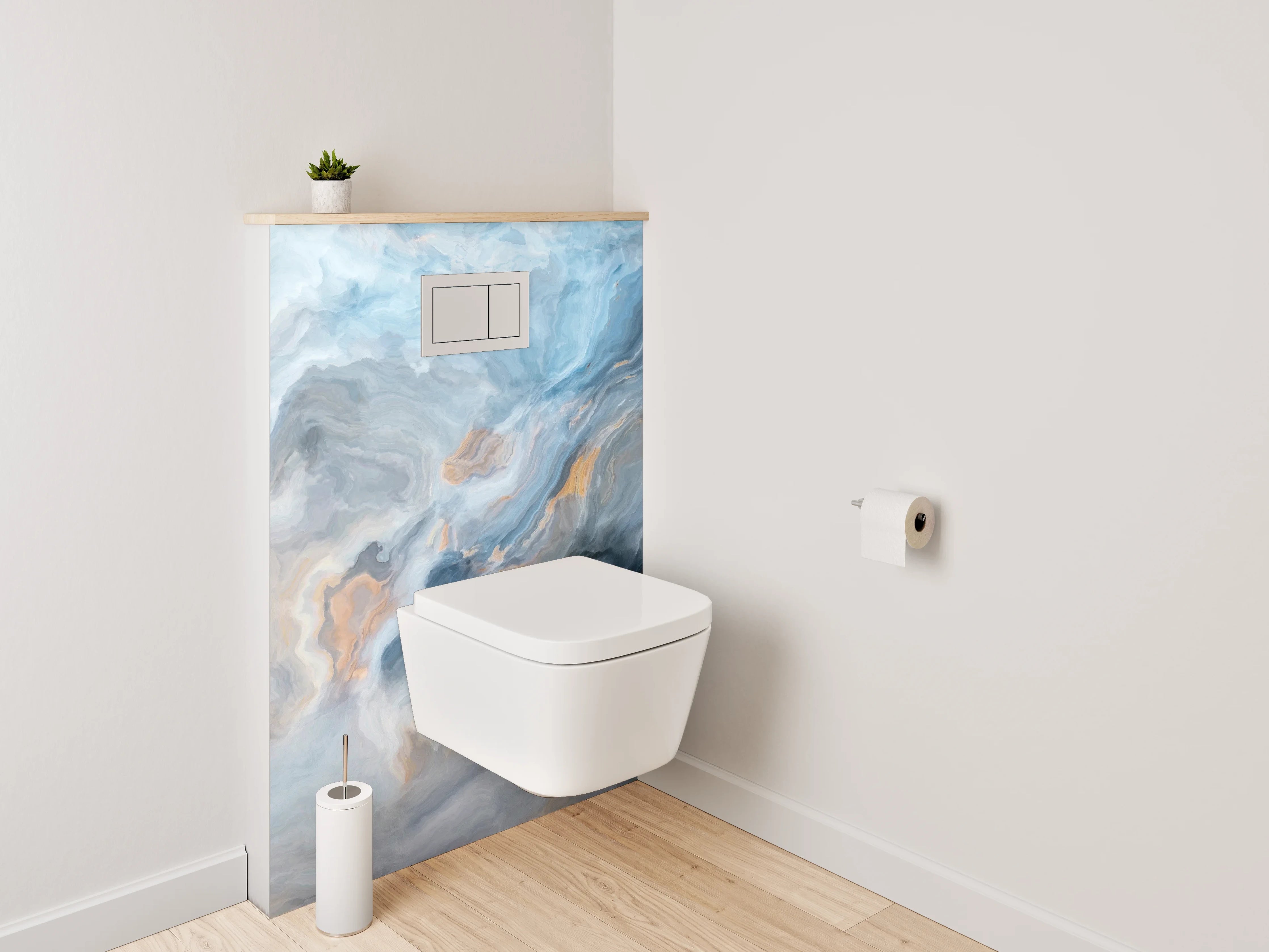 WC-Rückwand - Abstrakte Marmor-Optik in Blau und Beige