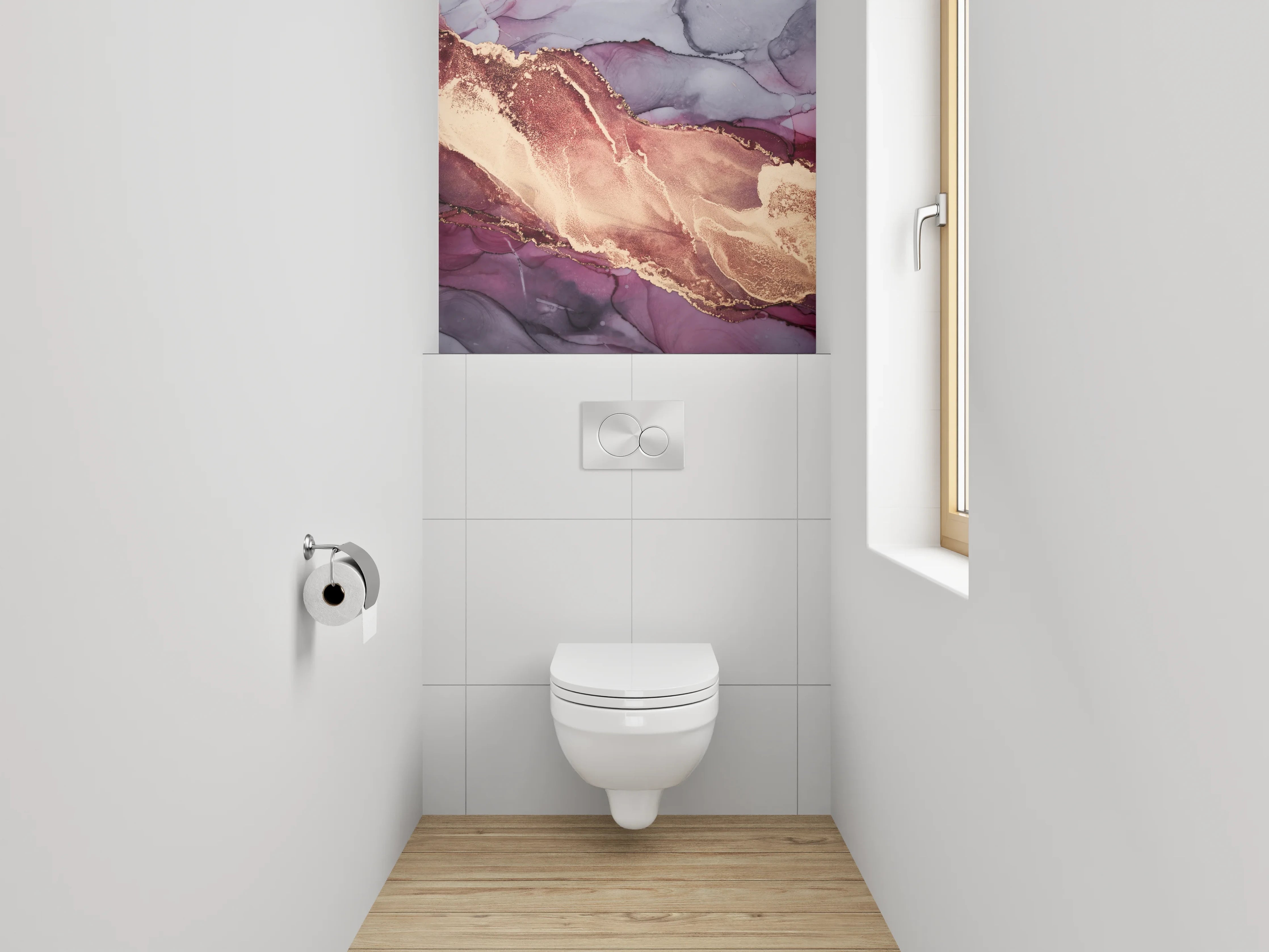 WC-Rückwand - Abstrakte Marmor-Optik in Gold und Lila