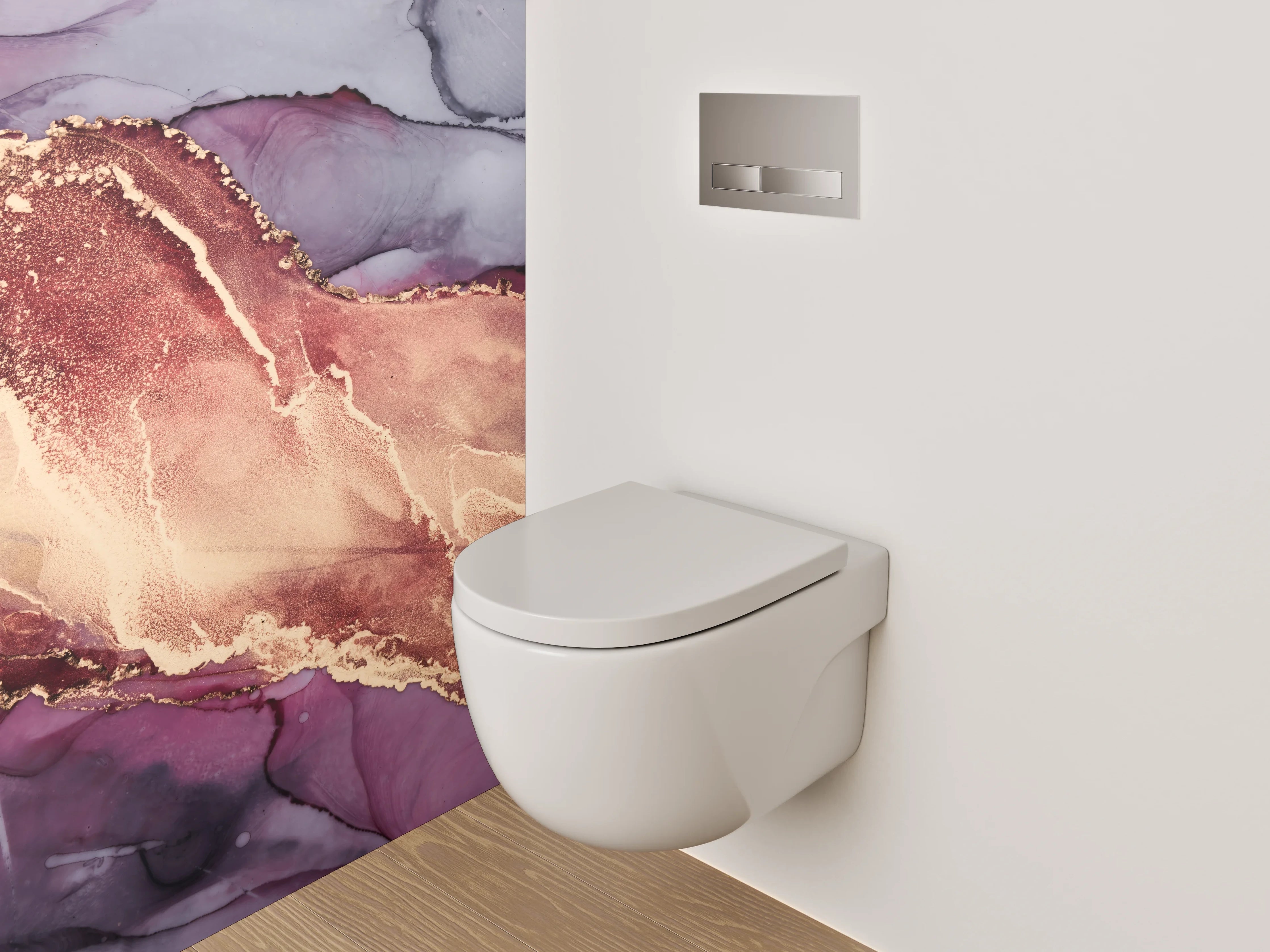 WC-Rückwand - Abstrakte Marmor-Optik in Gold und Lila
