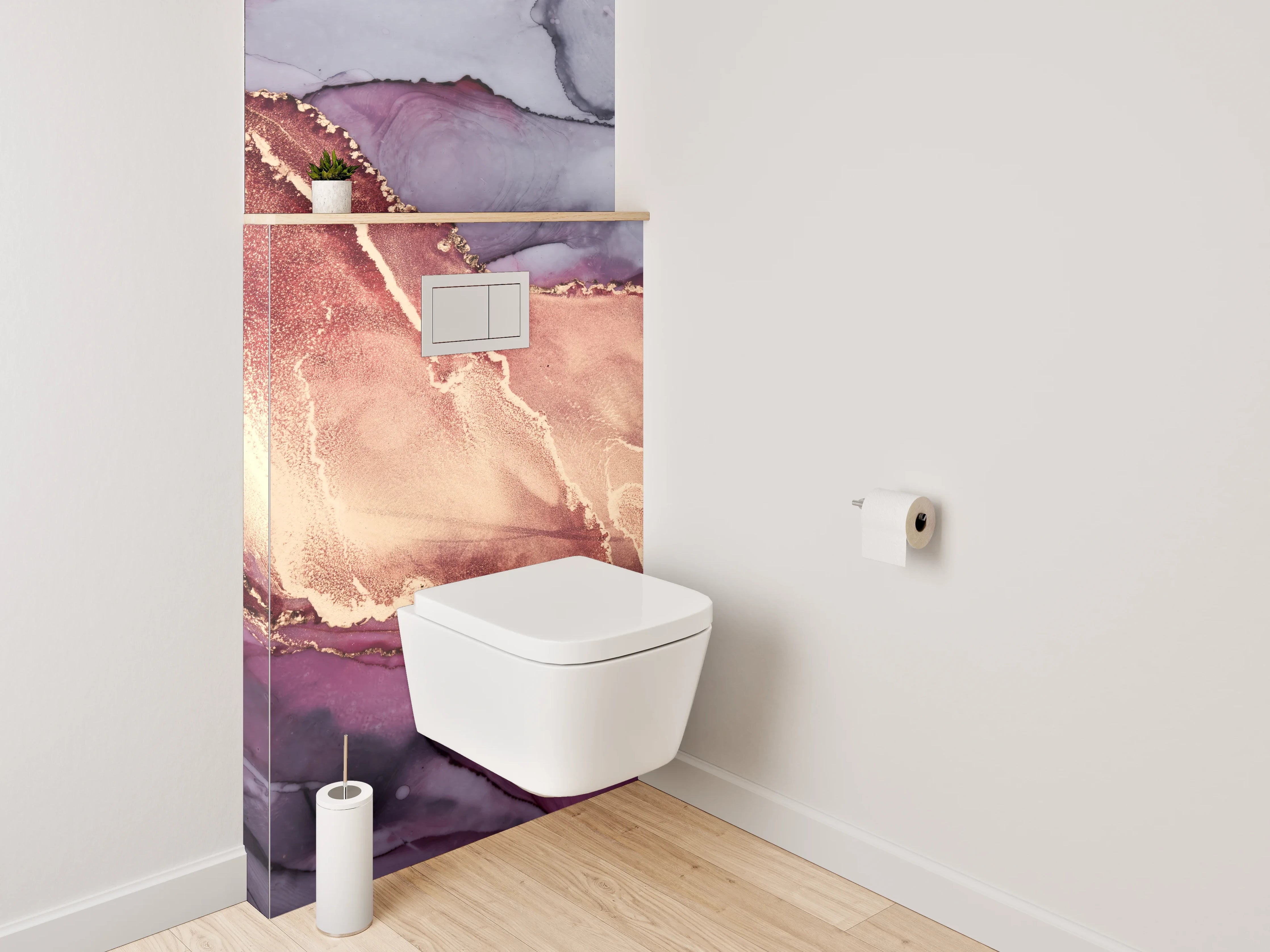 WC-Rückwand - Abstrakte Marmor-Optik in Gold und Lila