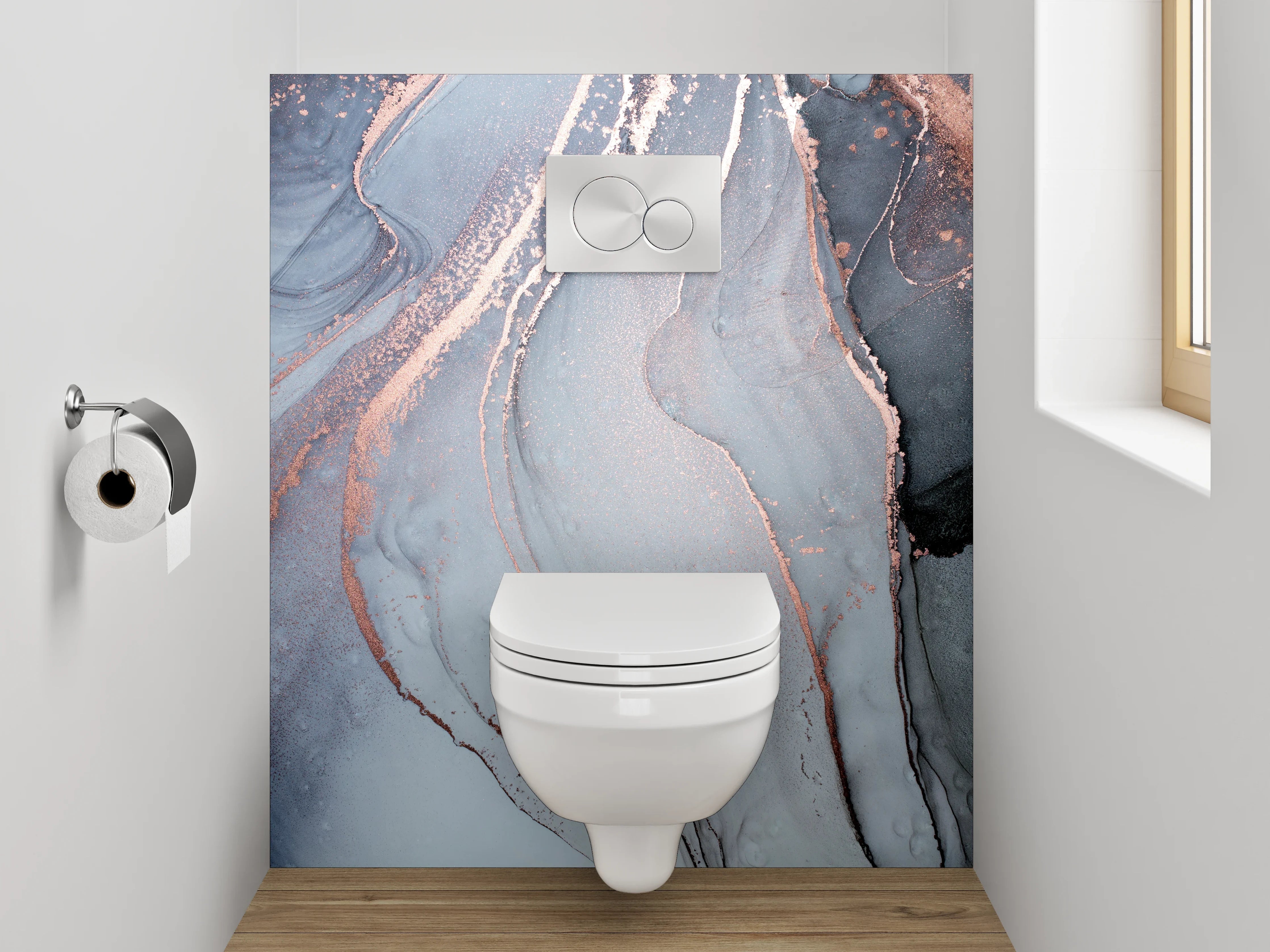 WC-Rückwand - Abstrakte Marmor-Optik in Weiß und Grau