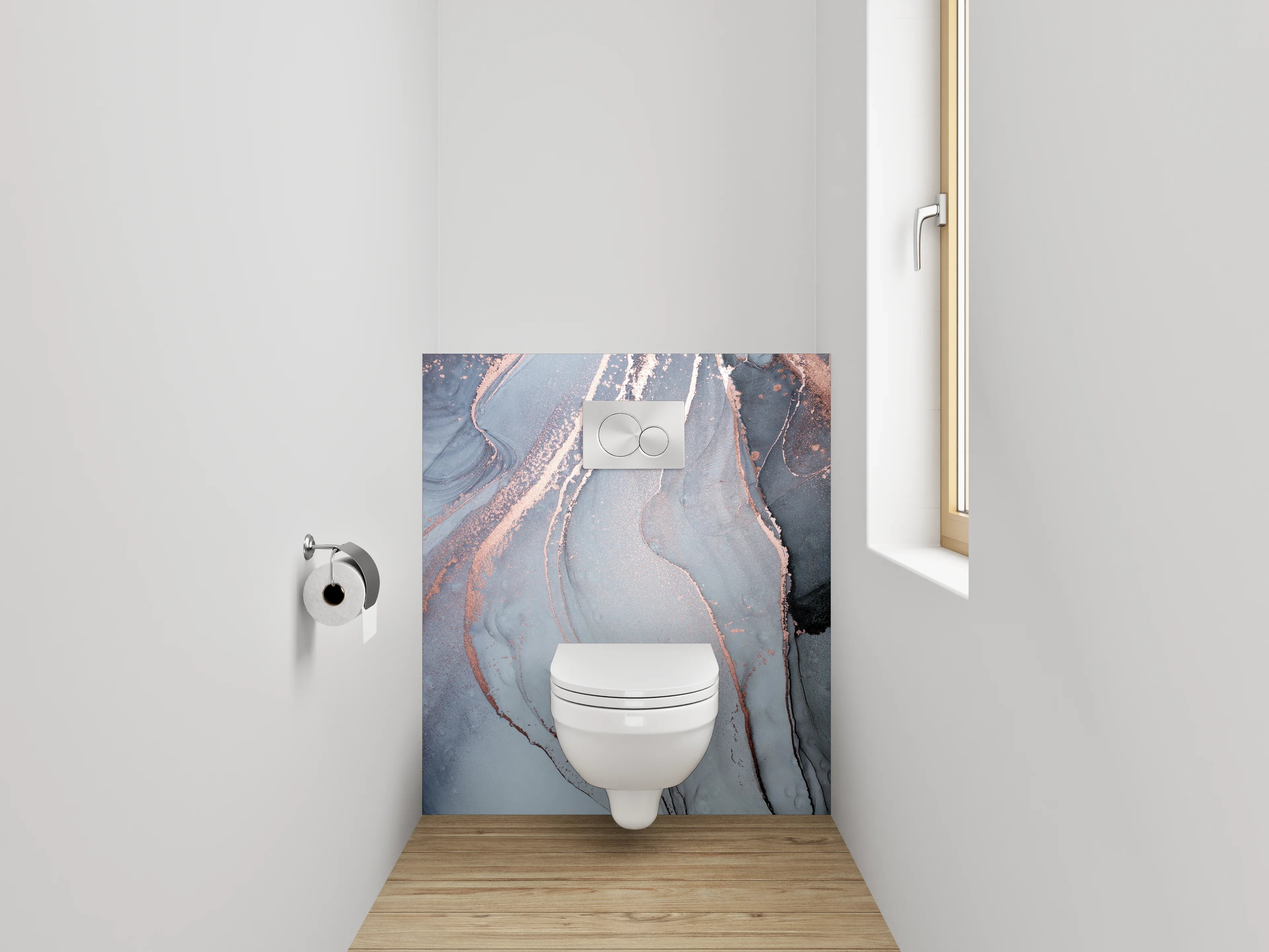 WC-Rückwand - Abstrakte Marmor-Optik in Weiß und Grau