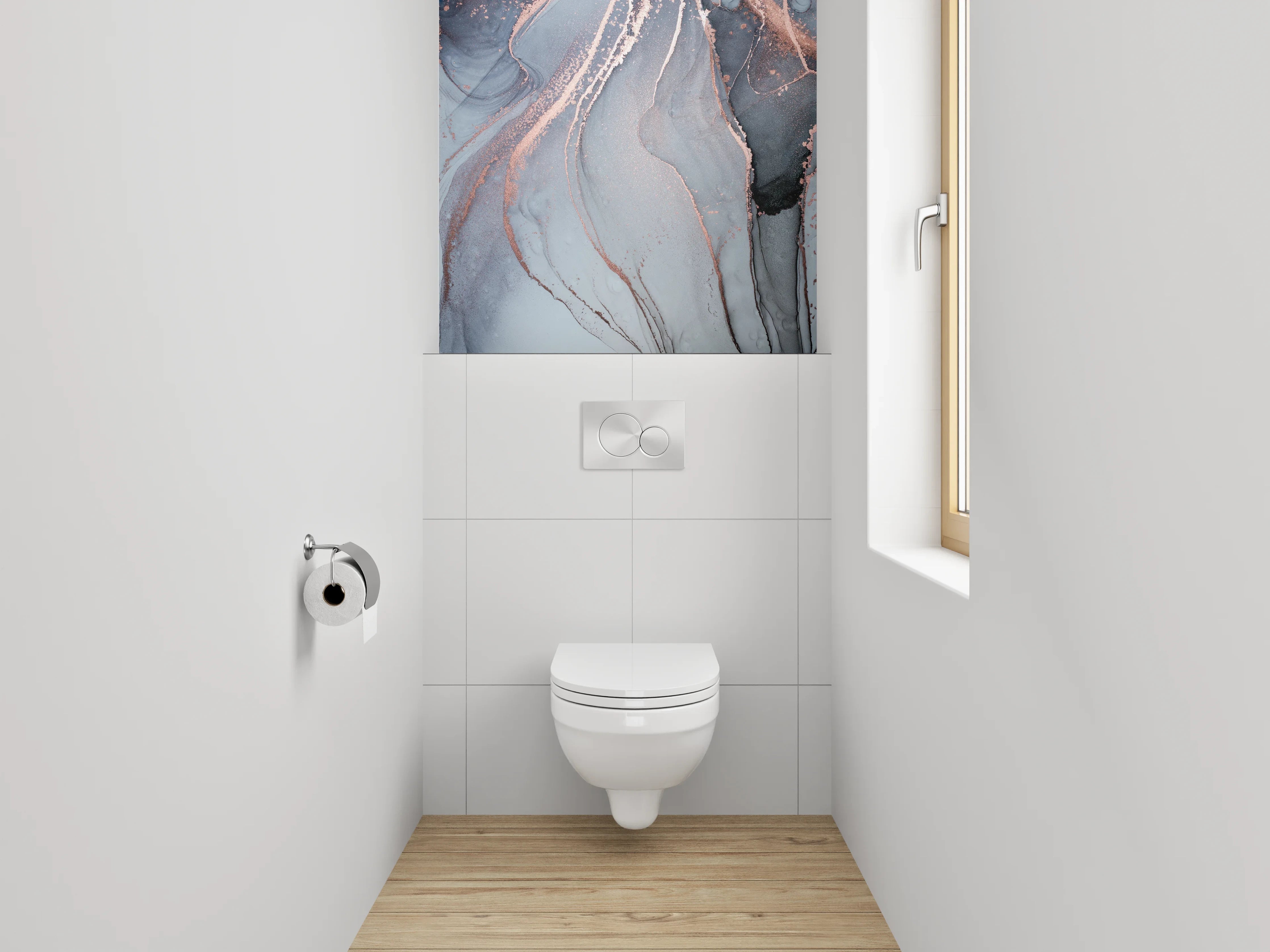 WC-Rückwand - Abstrakte Marmor-Optik in Weiß und Grau