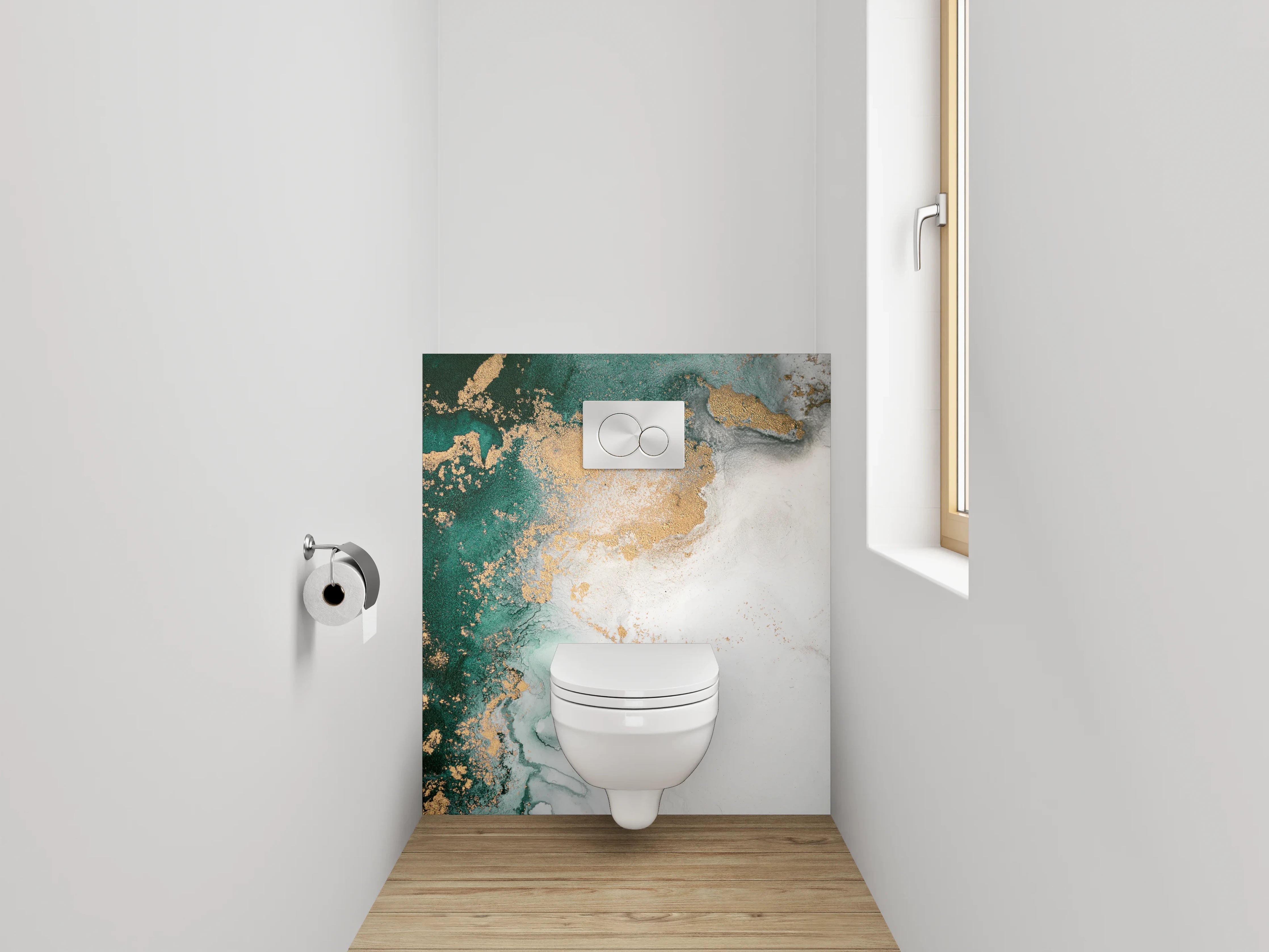 WC-Rückwand - Abstrakte Marmor-Optik in Weiß und Grün