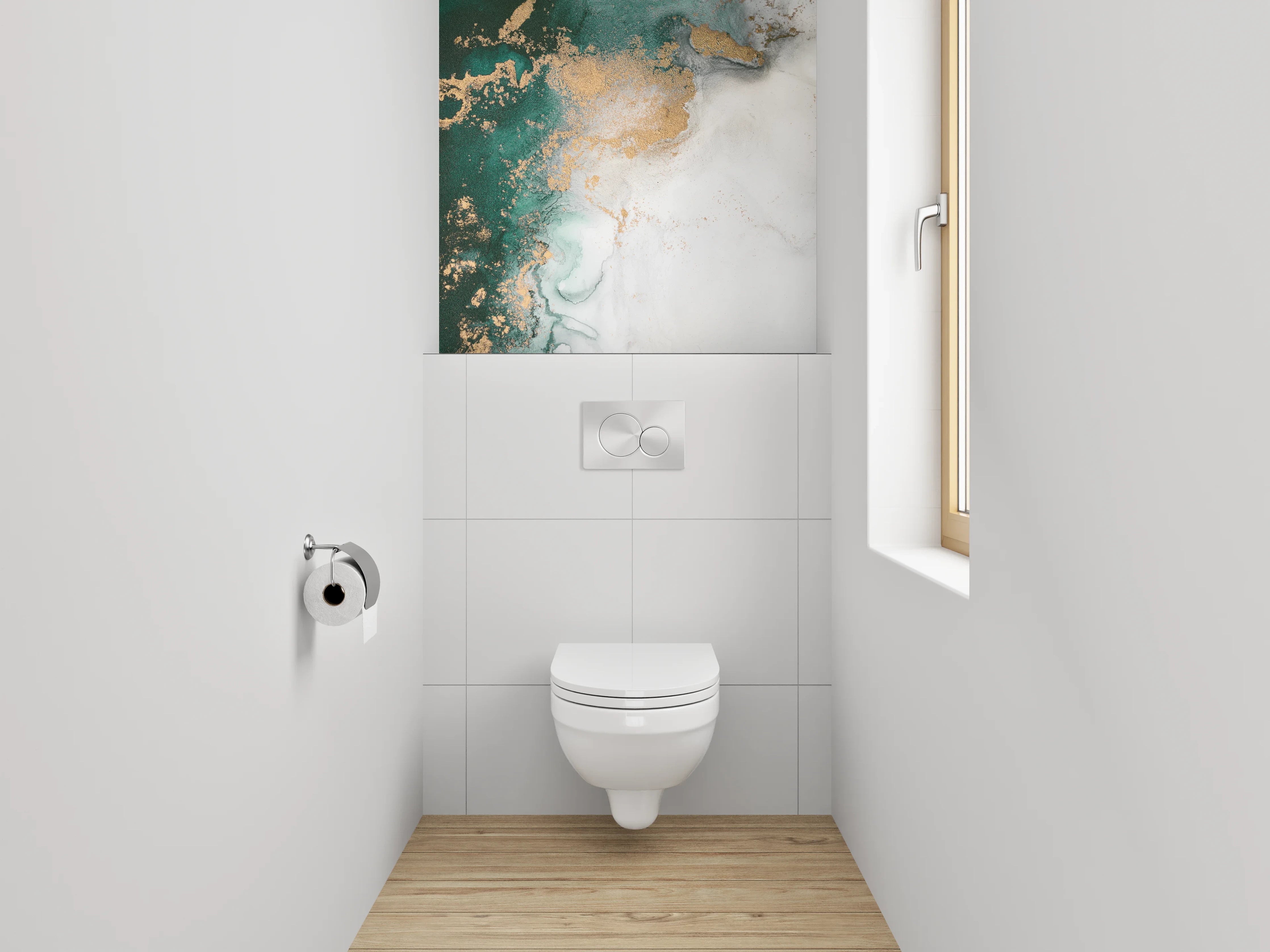 WC-Rückwand - Abstrakte Marmor-Optik in Weiß und Grün