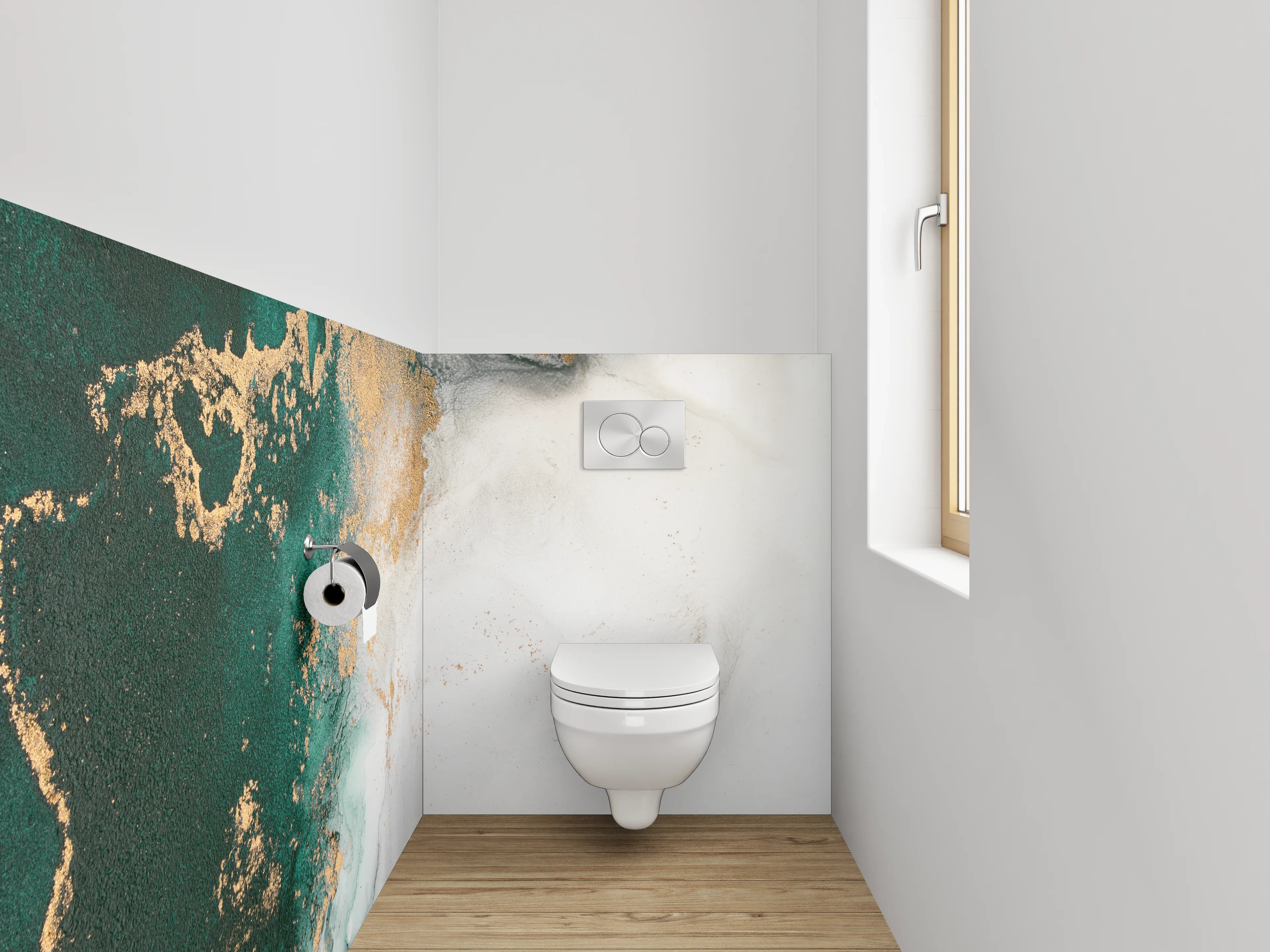 WC-Rückwand - Abstrakte Marmor-Optik in Weiß und Grün