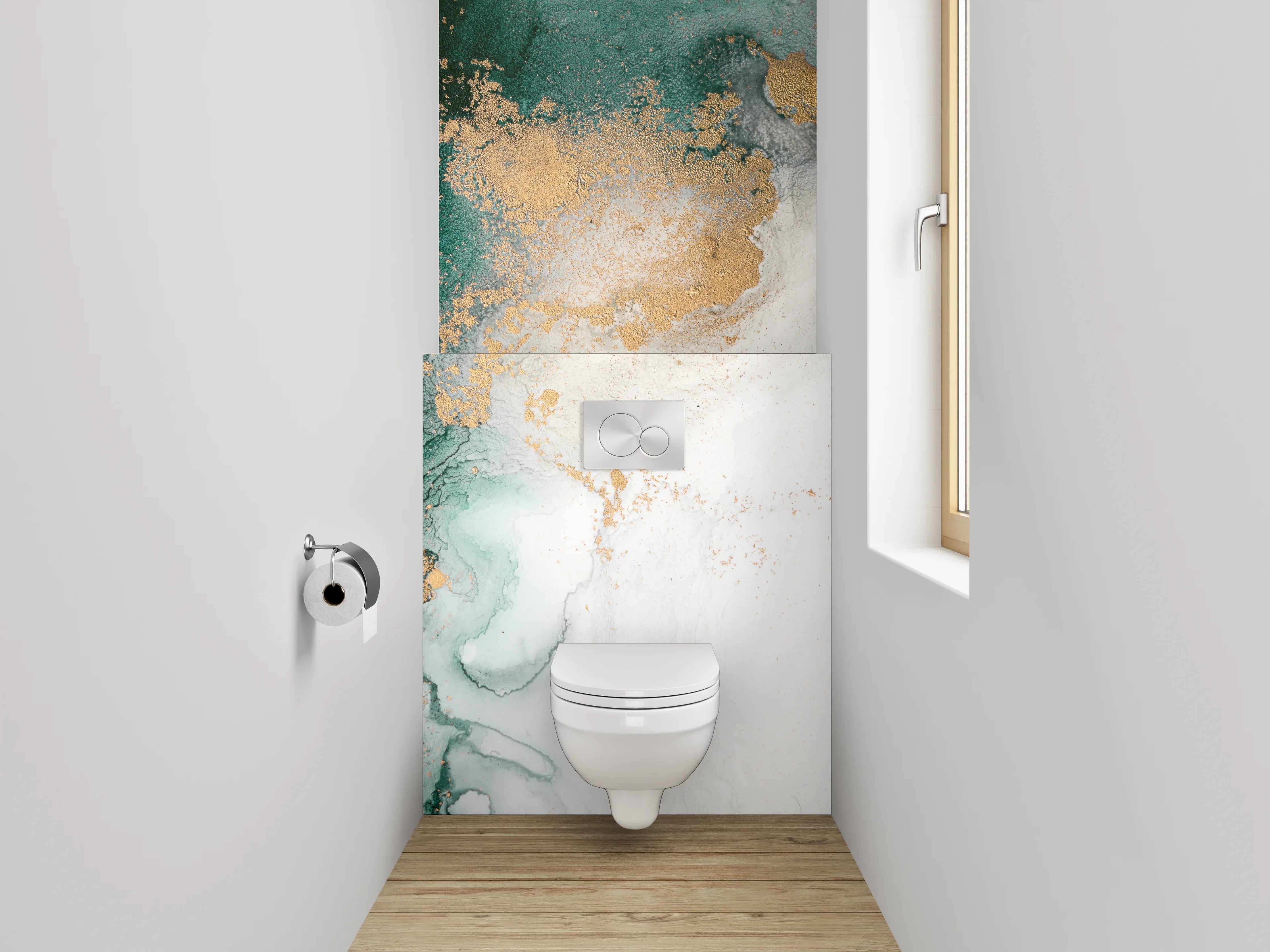 WC-Rückwand - Abstrakte Marmor-Optik in Weiß und Grün