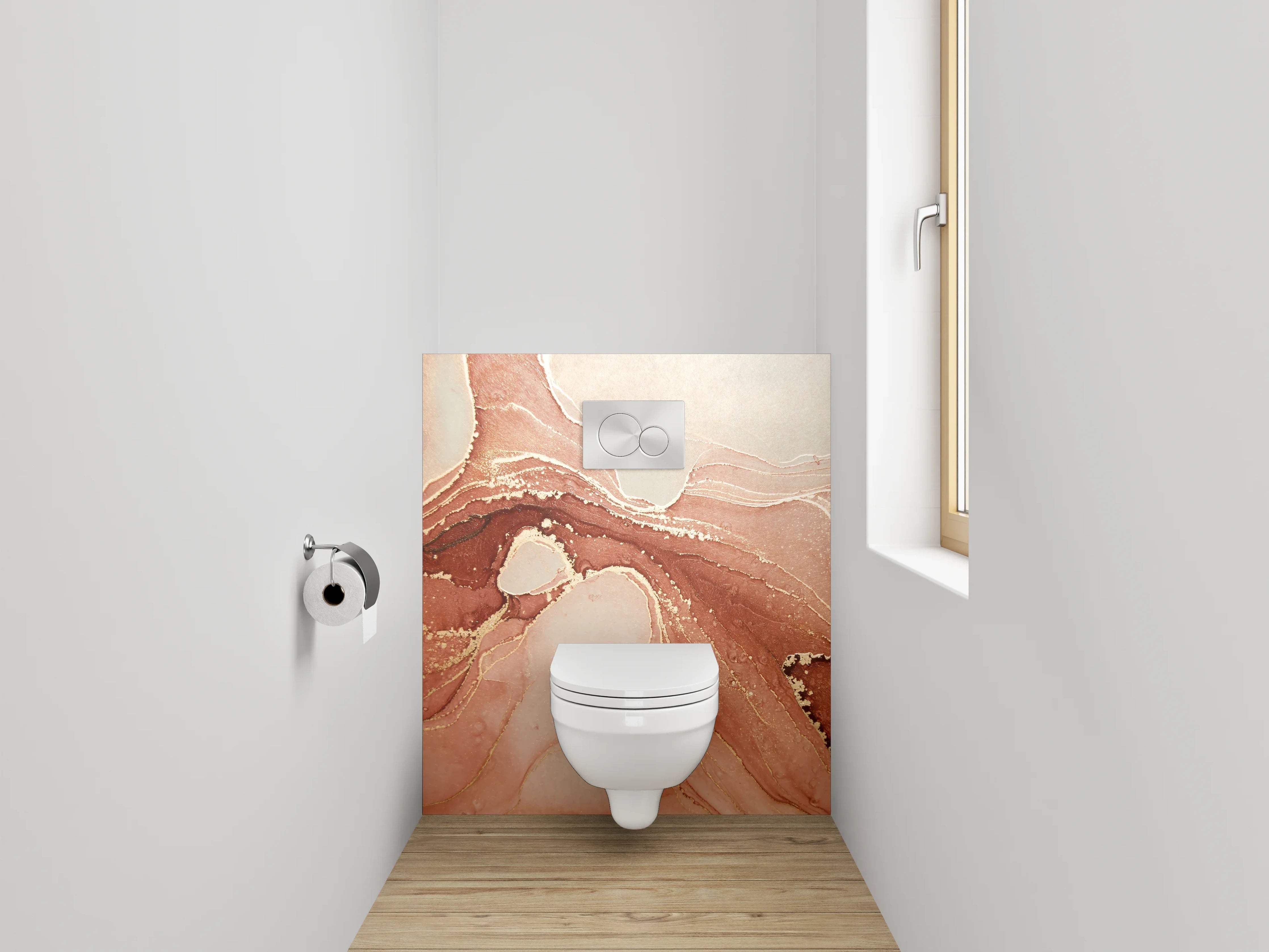 WC-Rückwand - Abstrakte Marmor-Optik in warmen Tönen