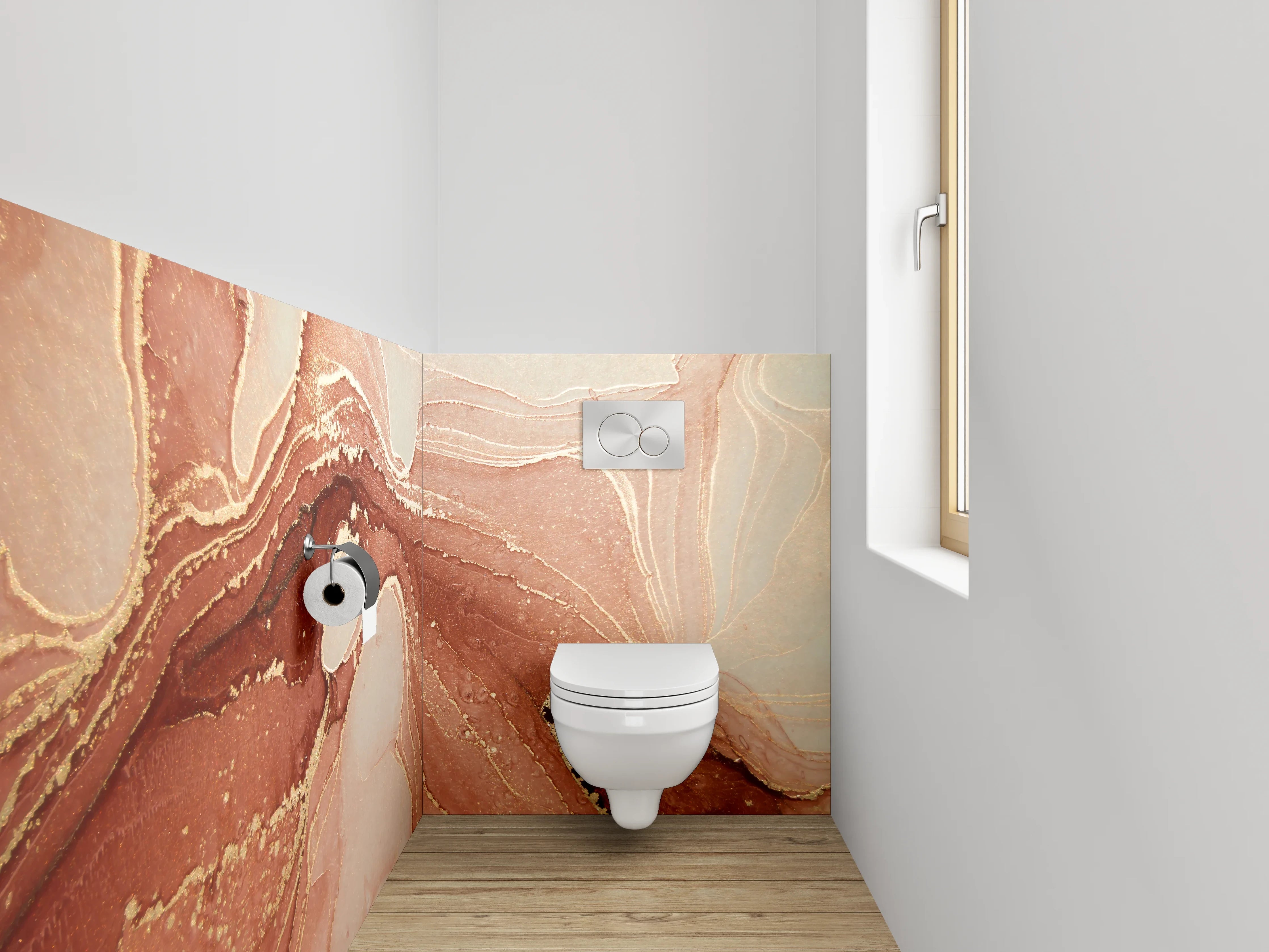 WC-Rückwand - Abstrakte Marmor-Optik in warmen Tönen