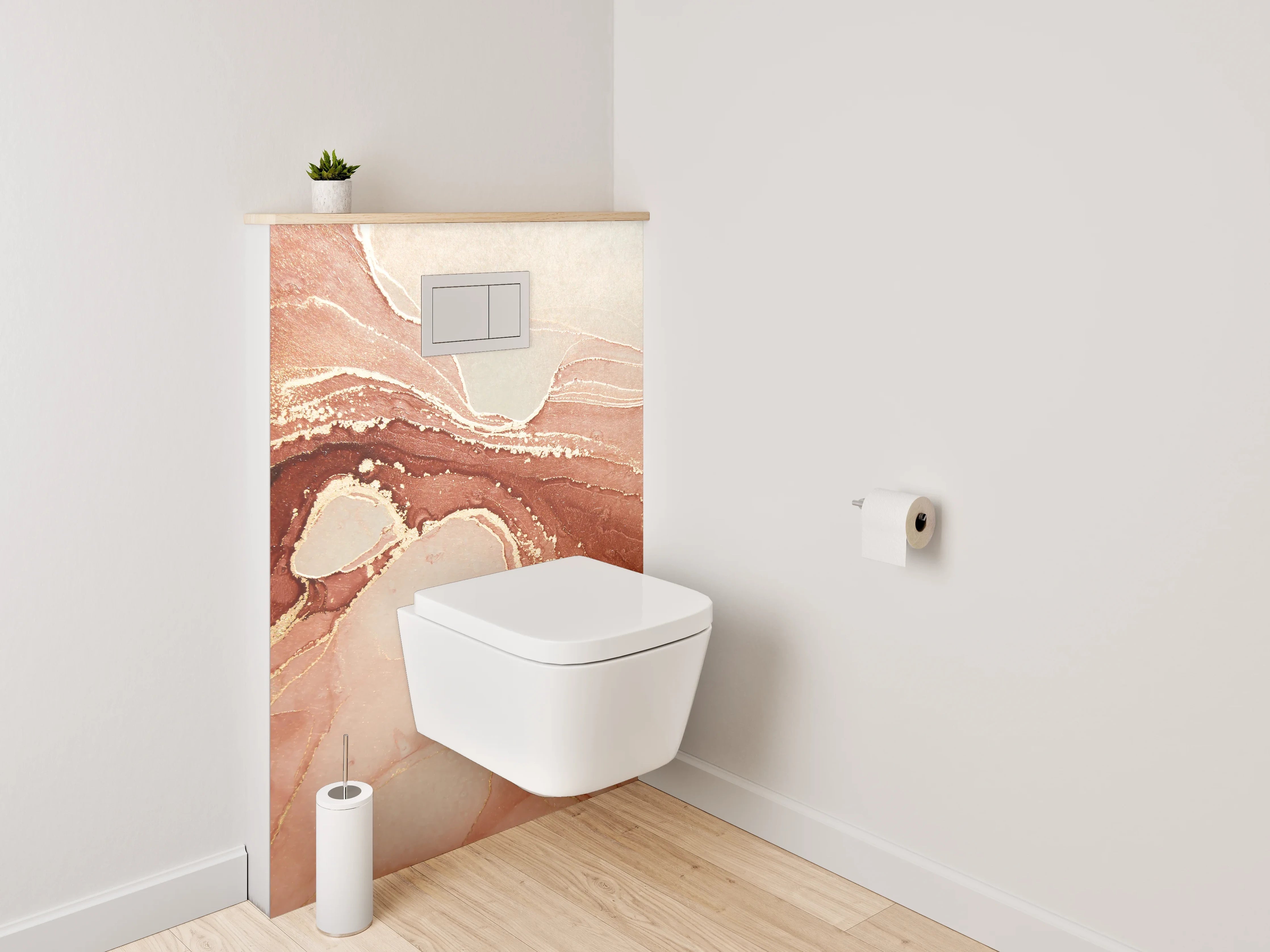 WC-Rückwand - Abstrakte Marmor-Optik in warmen Tönen