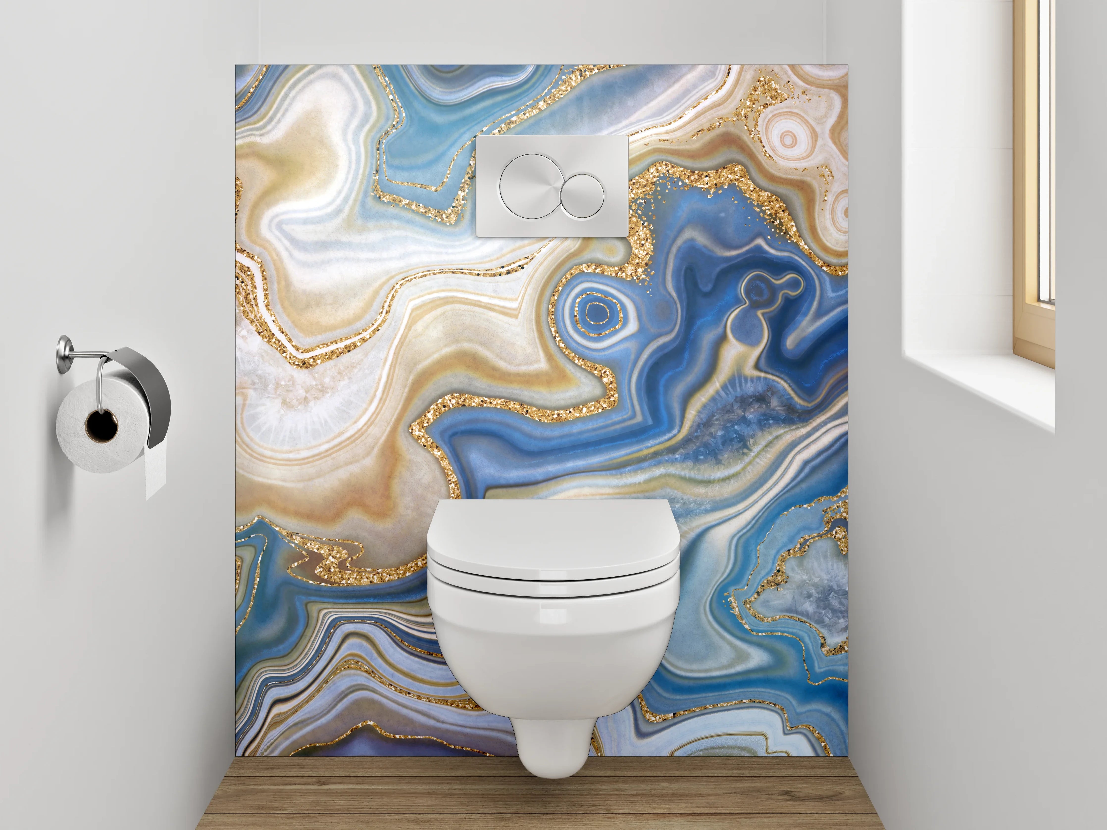 WC-Rückwand - Abstrakte Marmor-Optik mit Goldakzenten