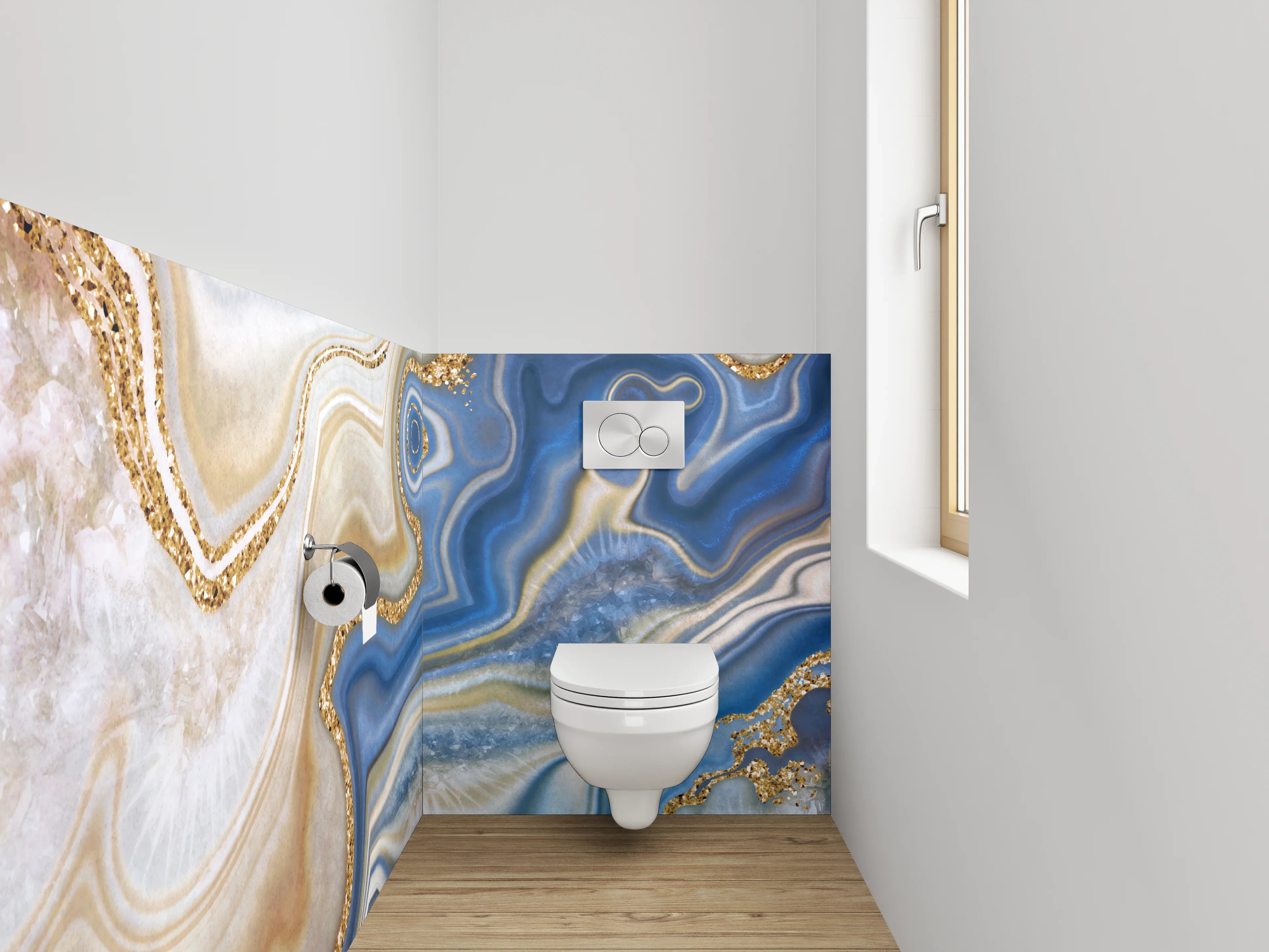 WC-Rückwand - Abstrakte Marmor-Optik mit Goldakzenten