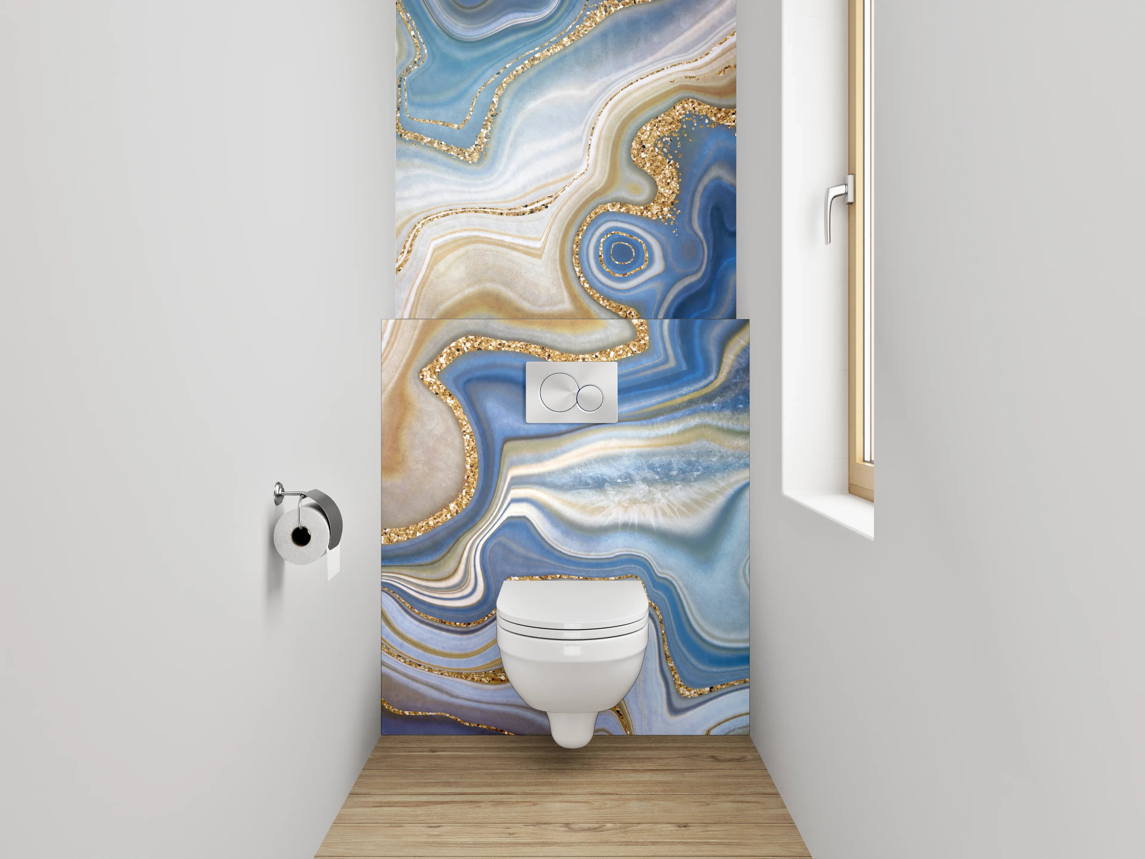 WC-Rückwand - Abstrakte Marmor-Optik mit Goldakzenten