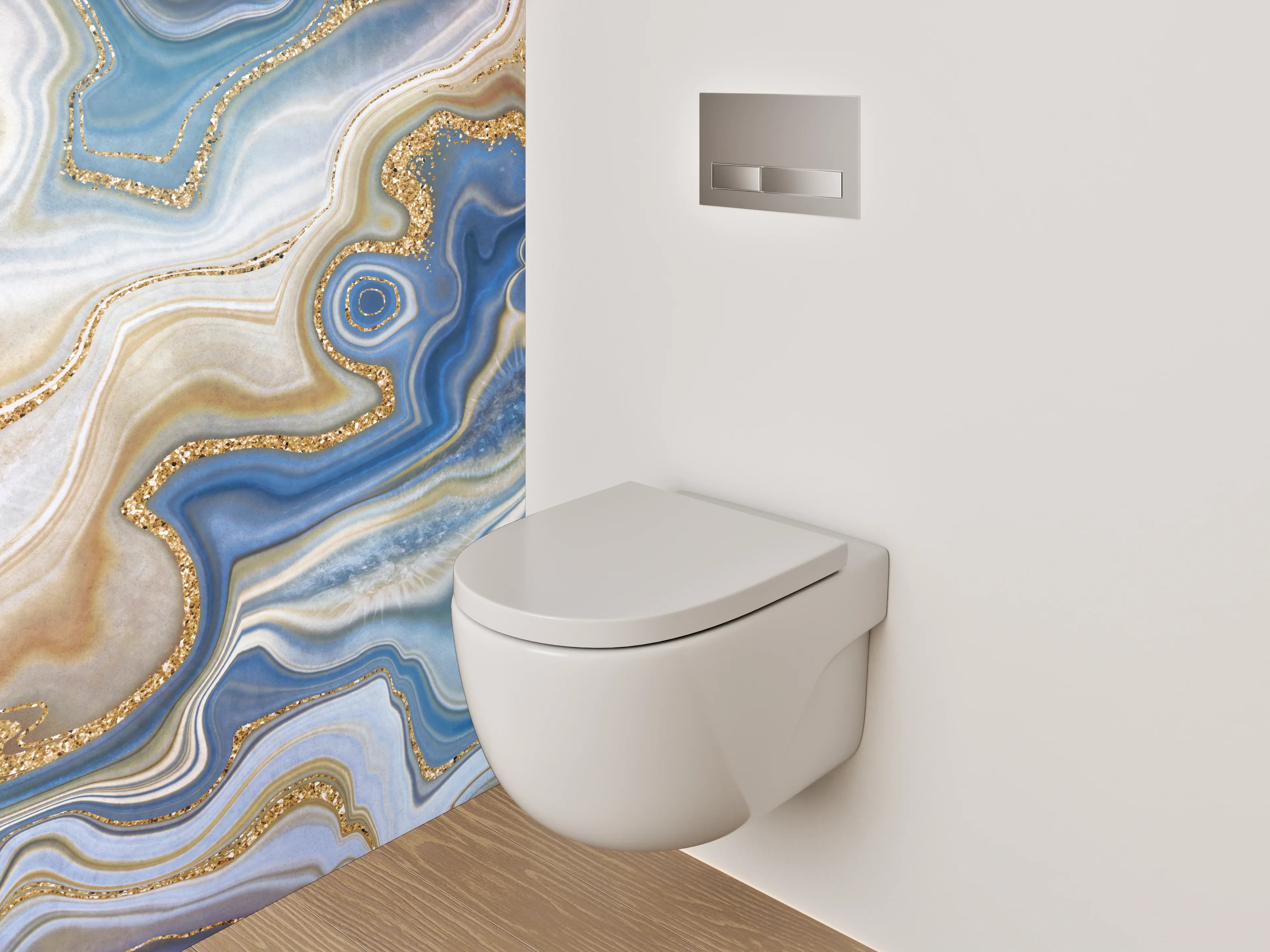 WC-Rückwand - Abstrakte Marmor-Optik mit Goldakzenten