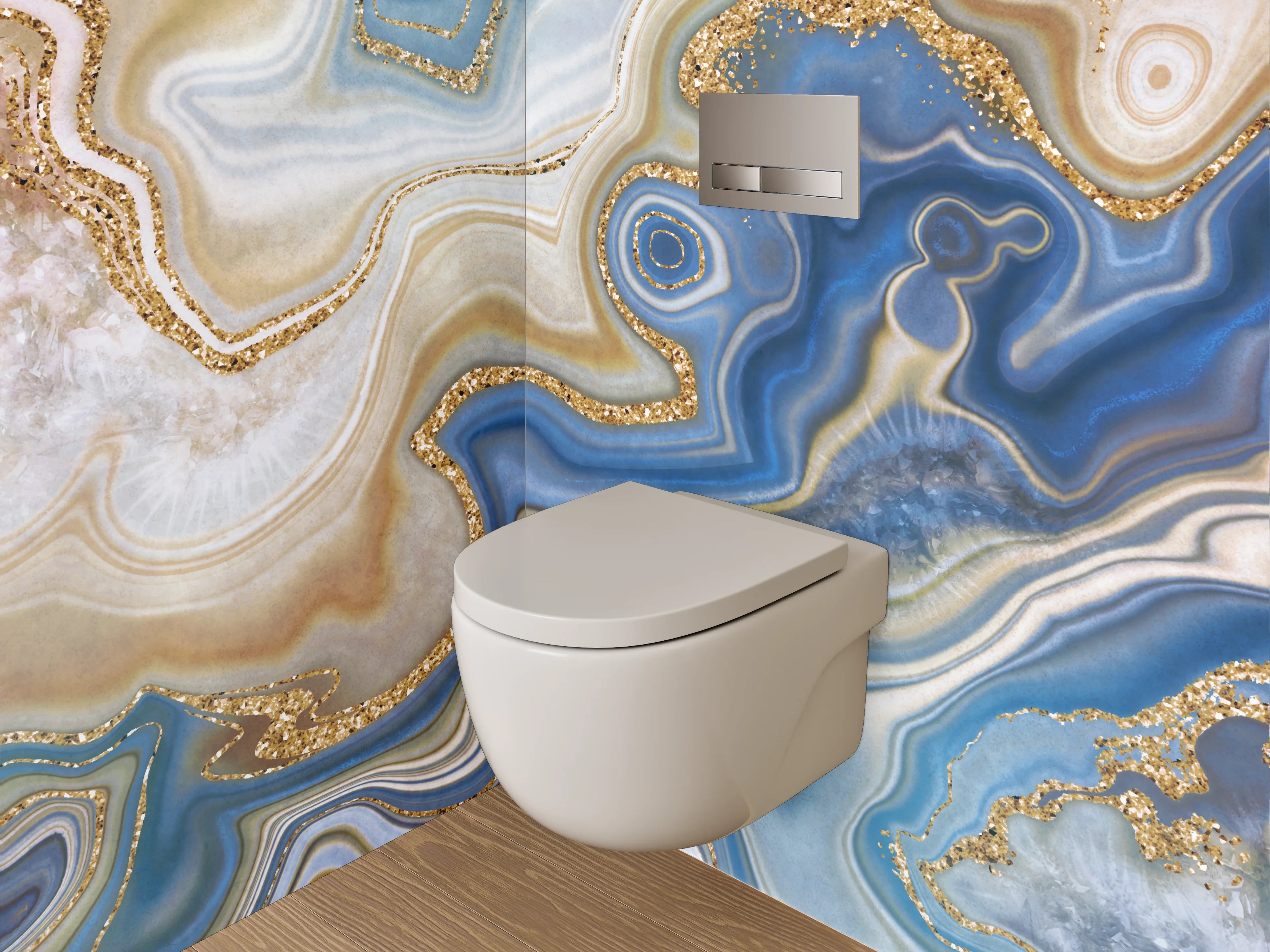 WC-Rückwand - Abstrakte Marmor-Optik mit Goldakzenten